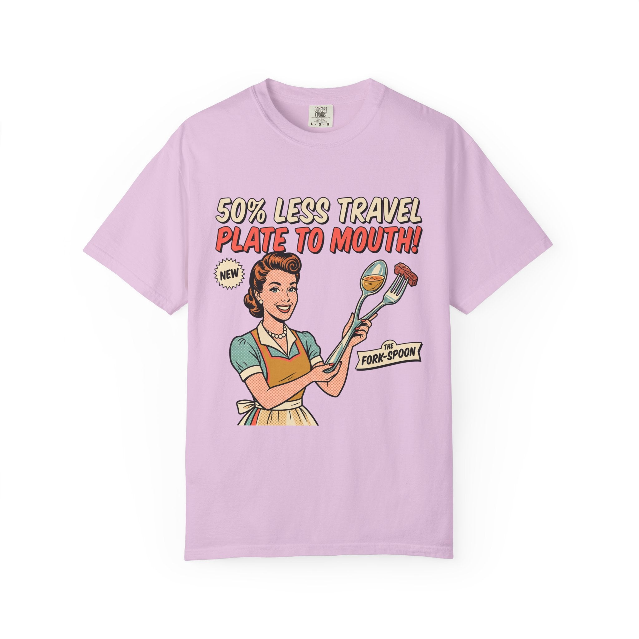 50% Less Travel Plate-to-Mouth Retro Housewife Illustration T-shirt