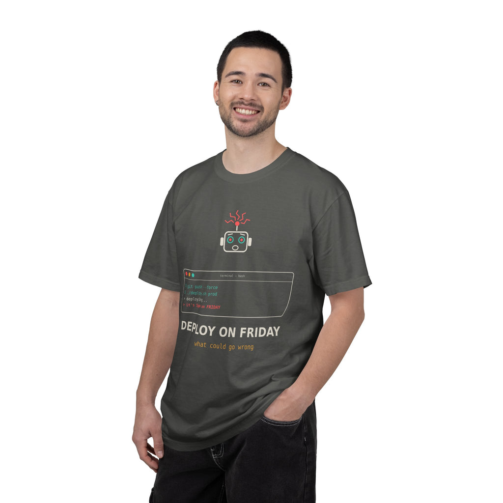 Deploy on Friday Funny Programmer T-Shirt, Coding Humor Tee, Software Developer Gift, DevOps Meme Shirt, Tech Nerd Gift for Coders