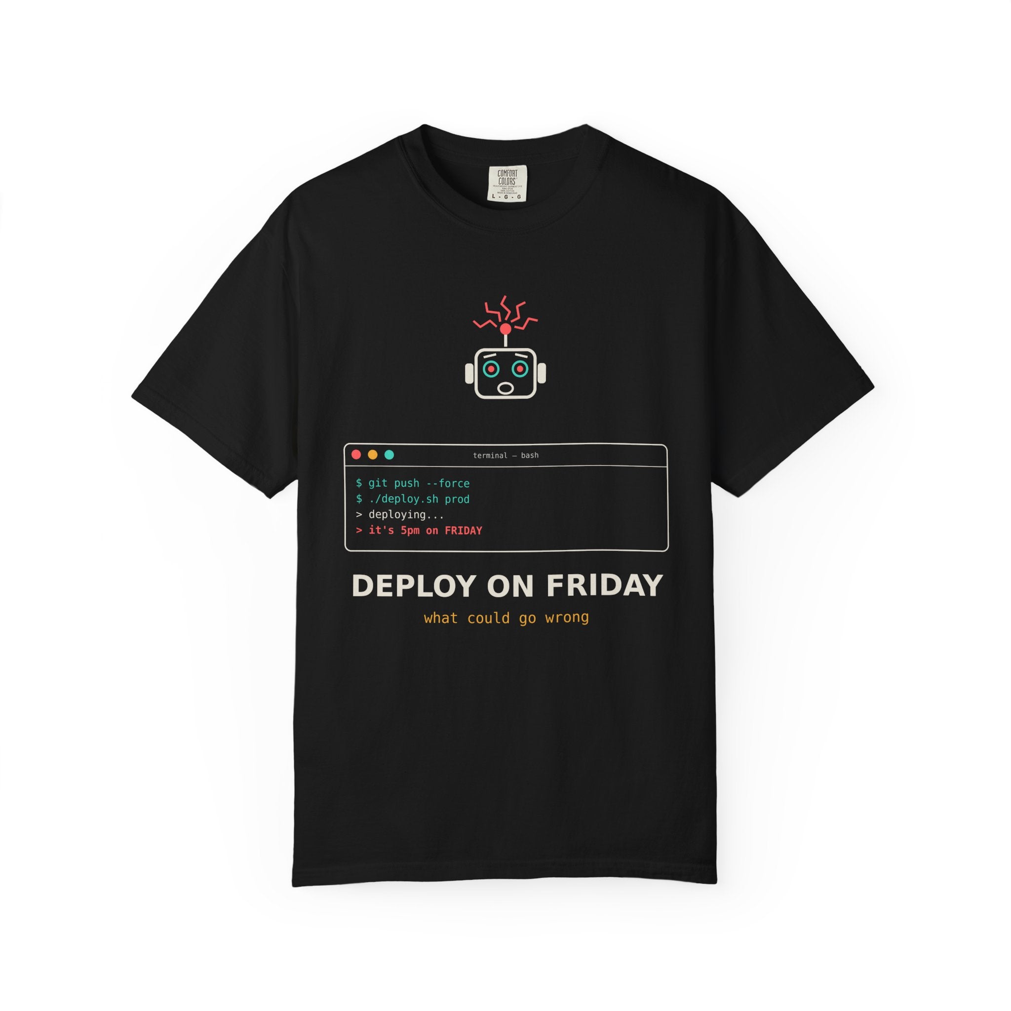 Deploy on Friday Funny Programmer T-Shirt, Coding Humor Tee, Software Developer Gift, DevOps Meme Shirt, Tech Nerd Gift for Coders