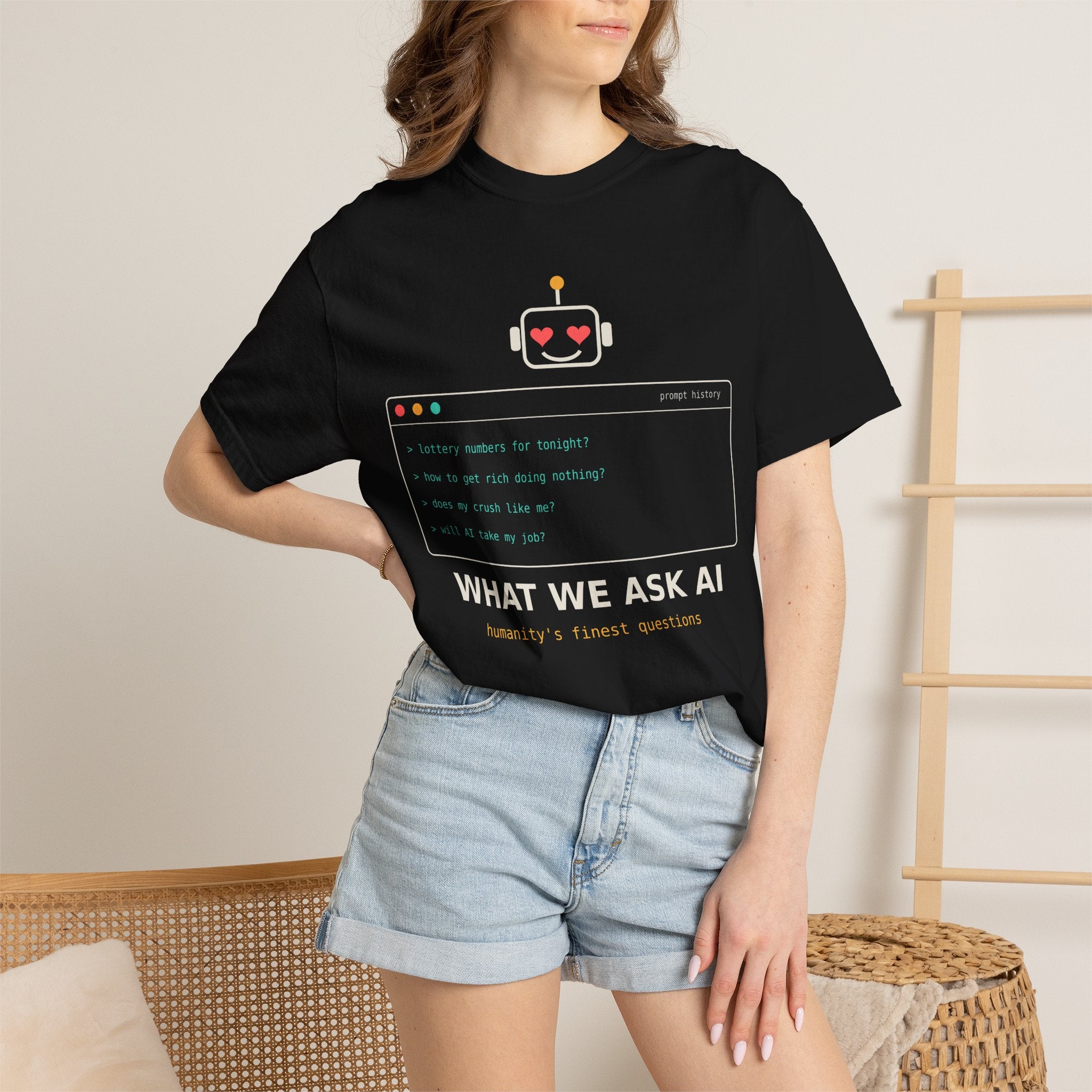 What We Ask AI Funny Meme T-Shirt, Lottery Numbers Crush Questions Tee, AI Humor Shirt, Programmer Nerd Gift, Tech Lover Gift for Coders