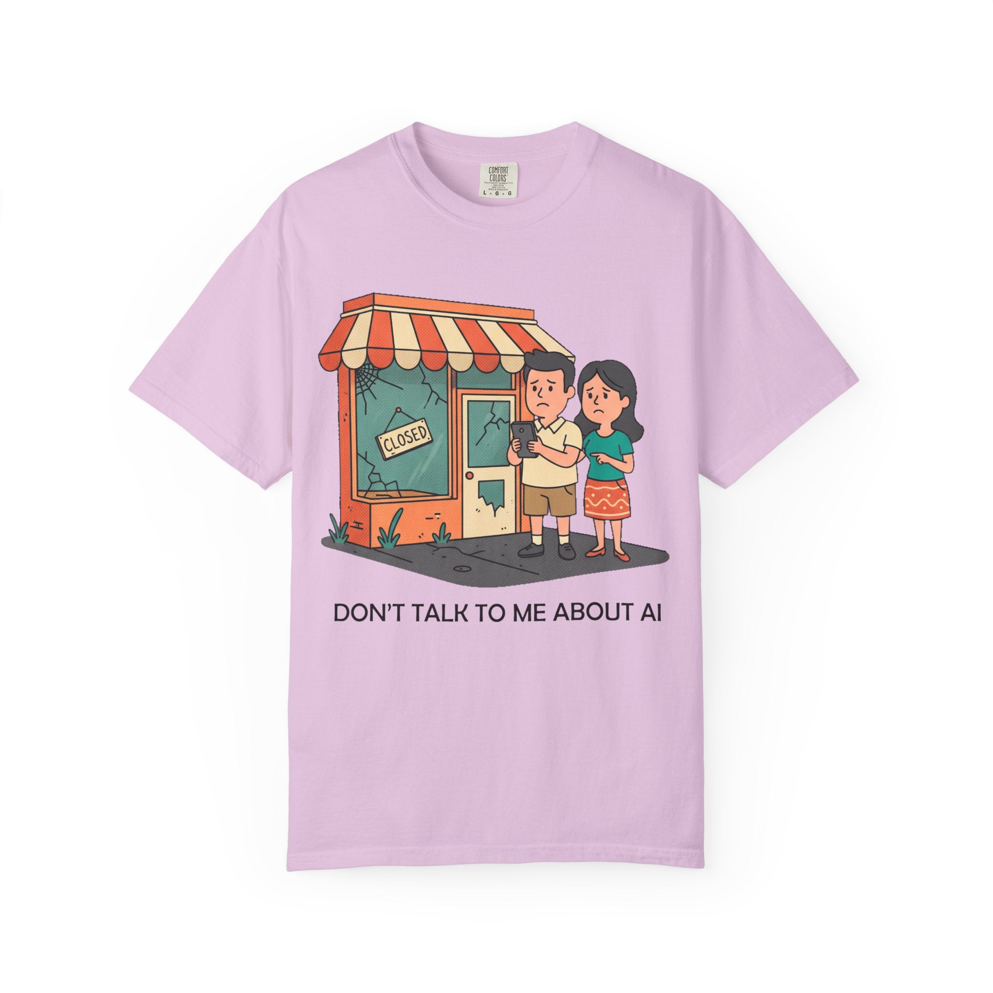 Don't Talk to Me About AI T-shirt | Cartoon Couple by Closed Shop
