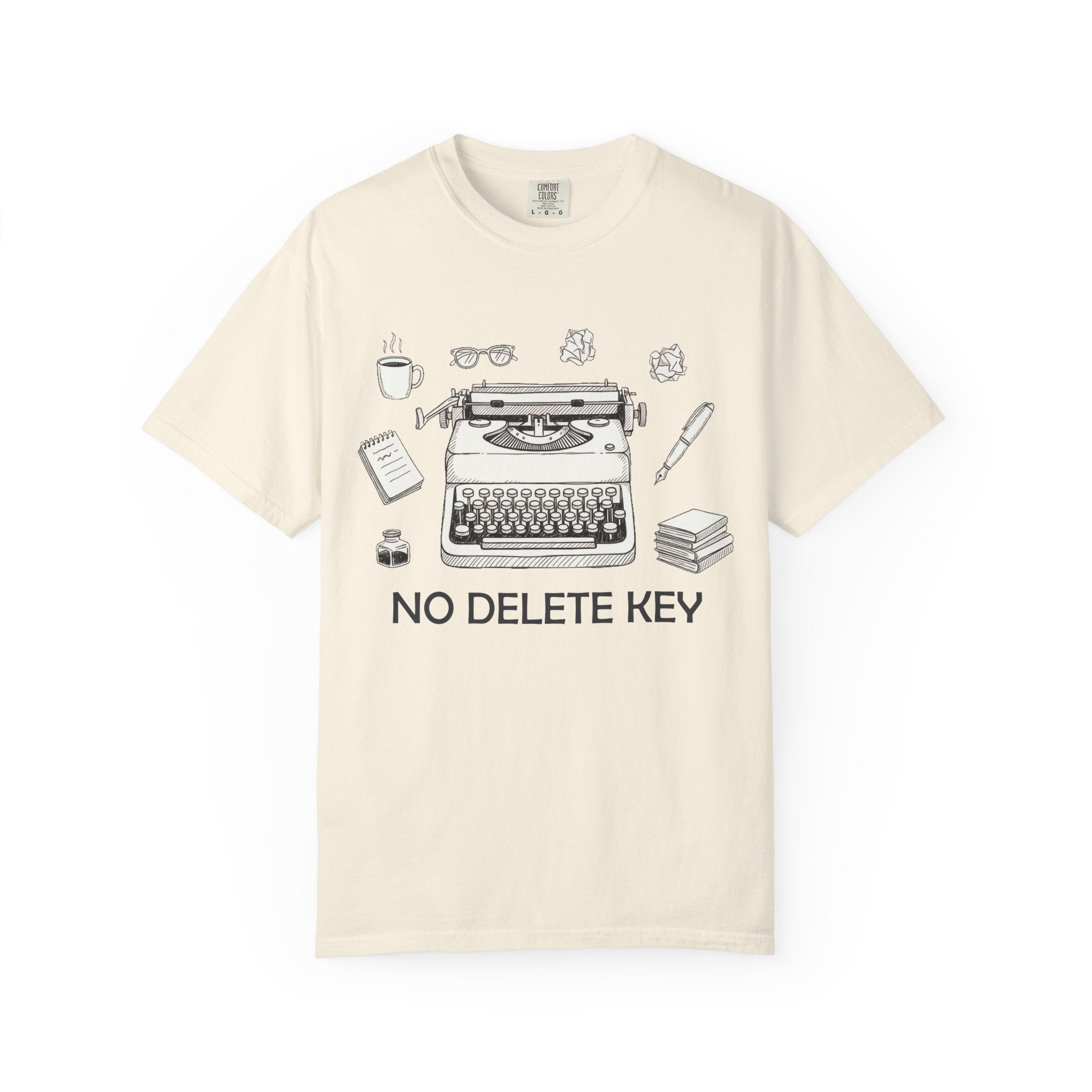 No Delete Key Typewriter T-Shirt | Writer Desk Illustration