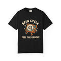 Spin Cycle Turntable T-Shirt, Retro Vinyl Record Graphic Tee, Feel The Groove Cute Mascot Shirt, DJ Music Lover Gift