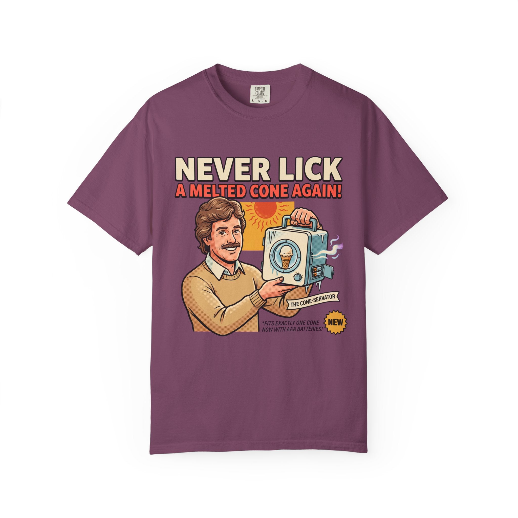 Never Lick a Melted Cone Again T-Shirt | Retro Ice Cream Gadget Design