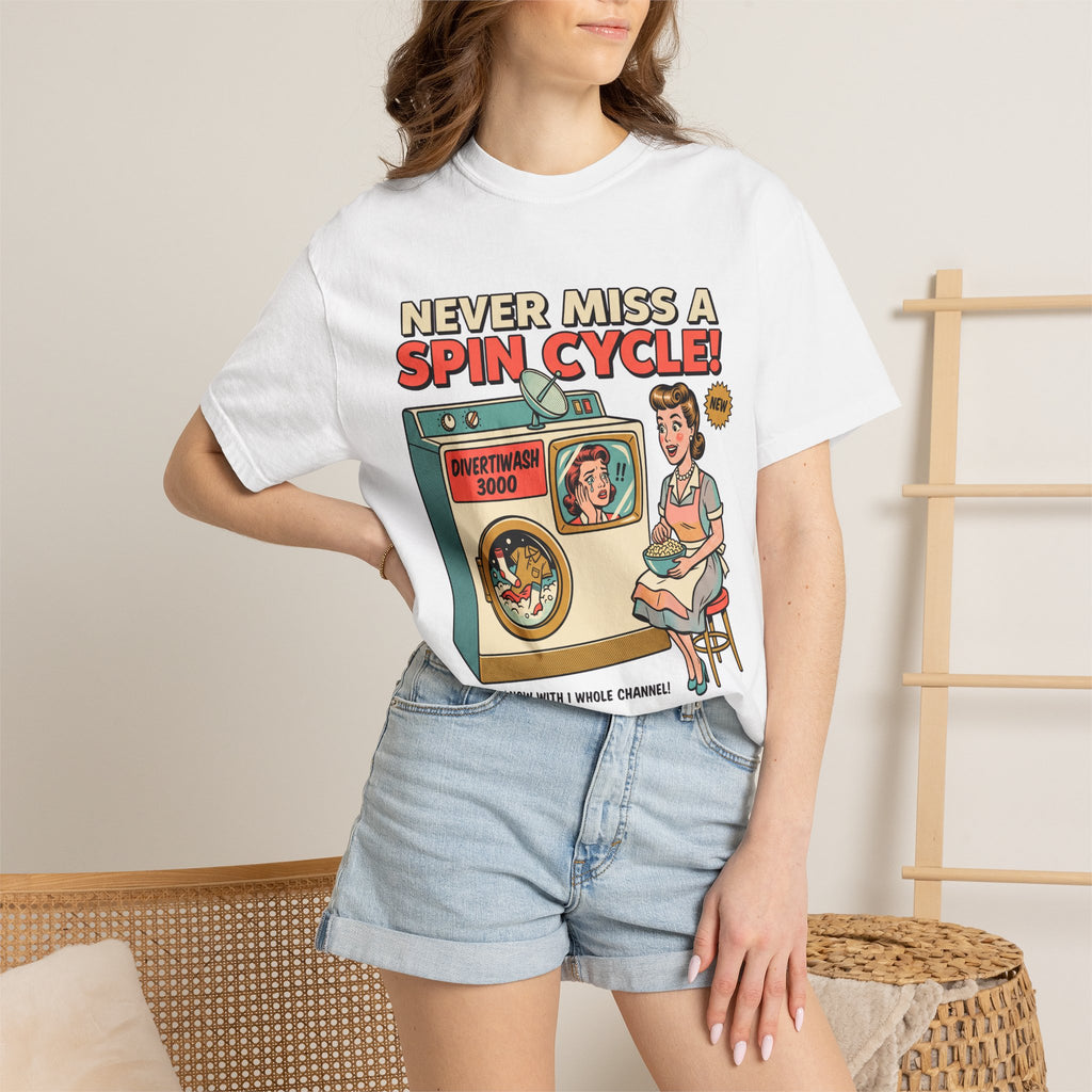 Never Miss a Spin Cycle Laundry T-Shirt | Retro Washer Illustration