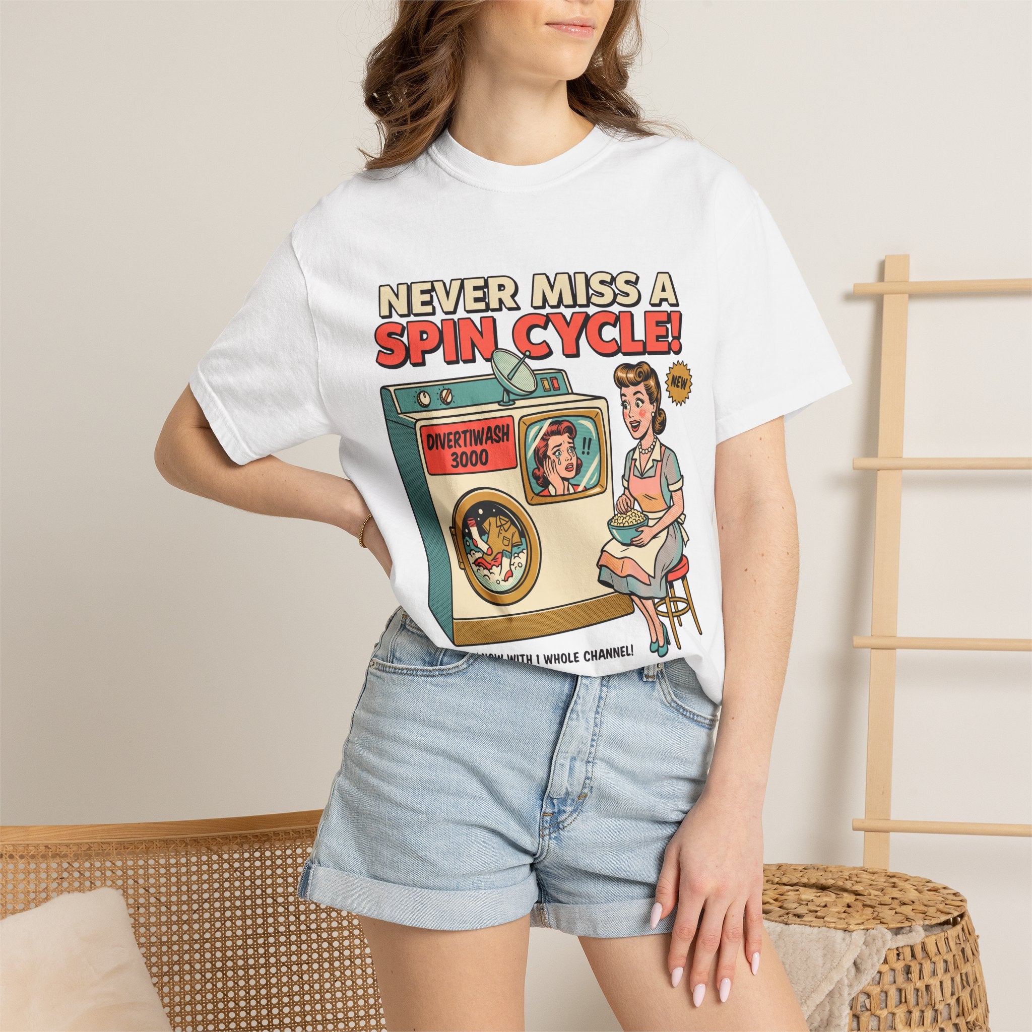 Never Miss a Spin Cycle Laundry T-Shirt | Retro Washer Illustration