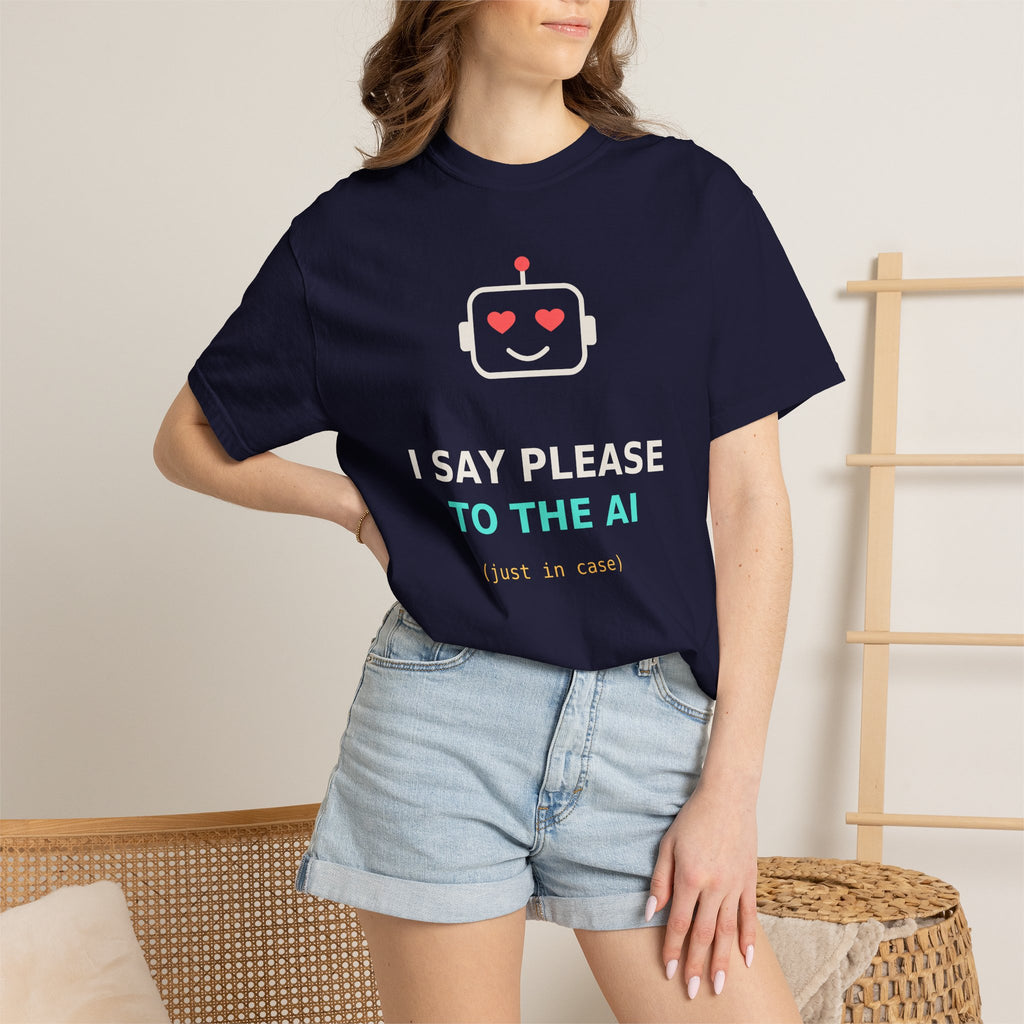 I Say Please to the AI Funny T Shirt, AI Meme Gift, Polite Robot Tee, Tech Humor Shirt, Programmer Nerd Gift for Coders