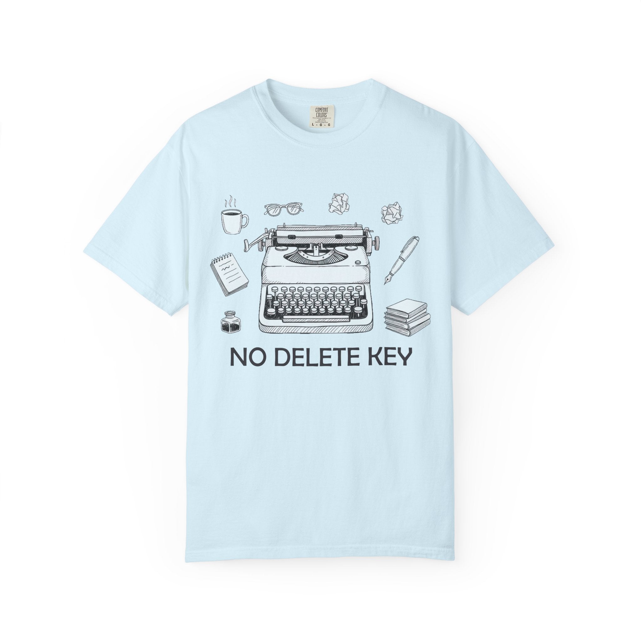 No Delete Key Typewriter T-Shirt | Writer Desk Illustration