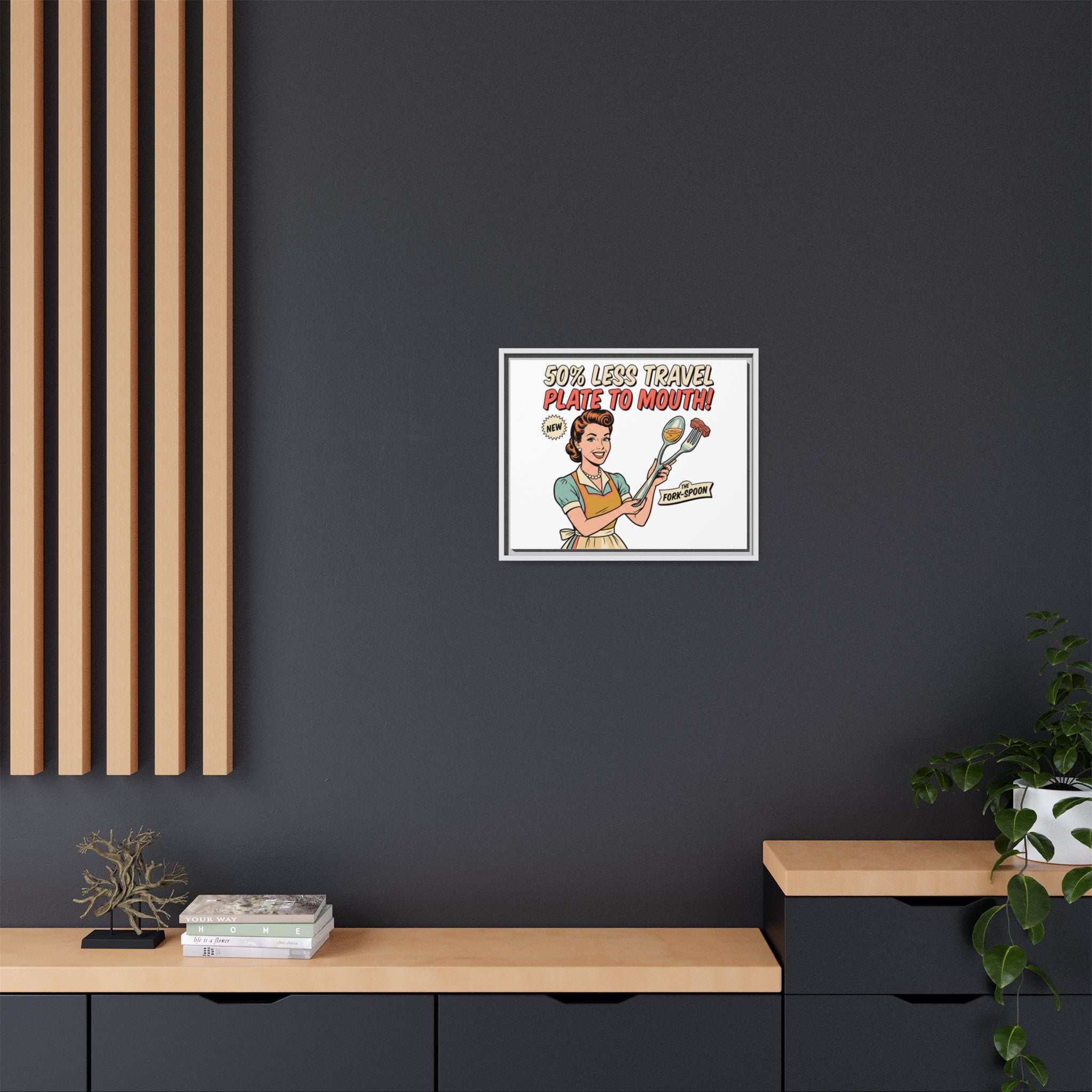50% Less Travel Plate to Mouth Retro Kitchen Art Matte Canvas