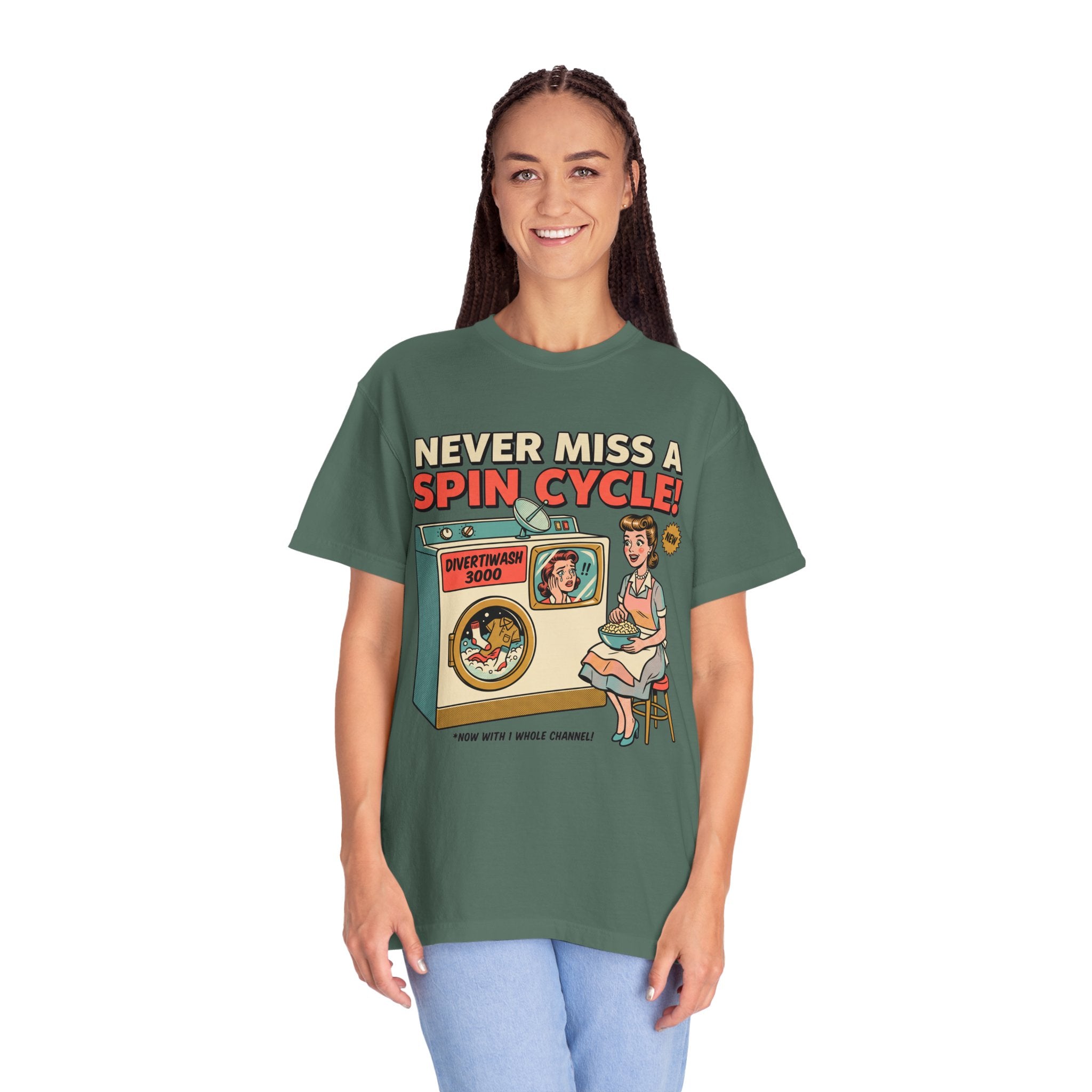 Never Miss a Spin Cycle Laundry T-Shirt | Retro Washer Illustration
