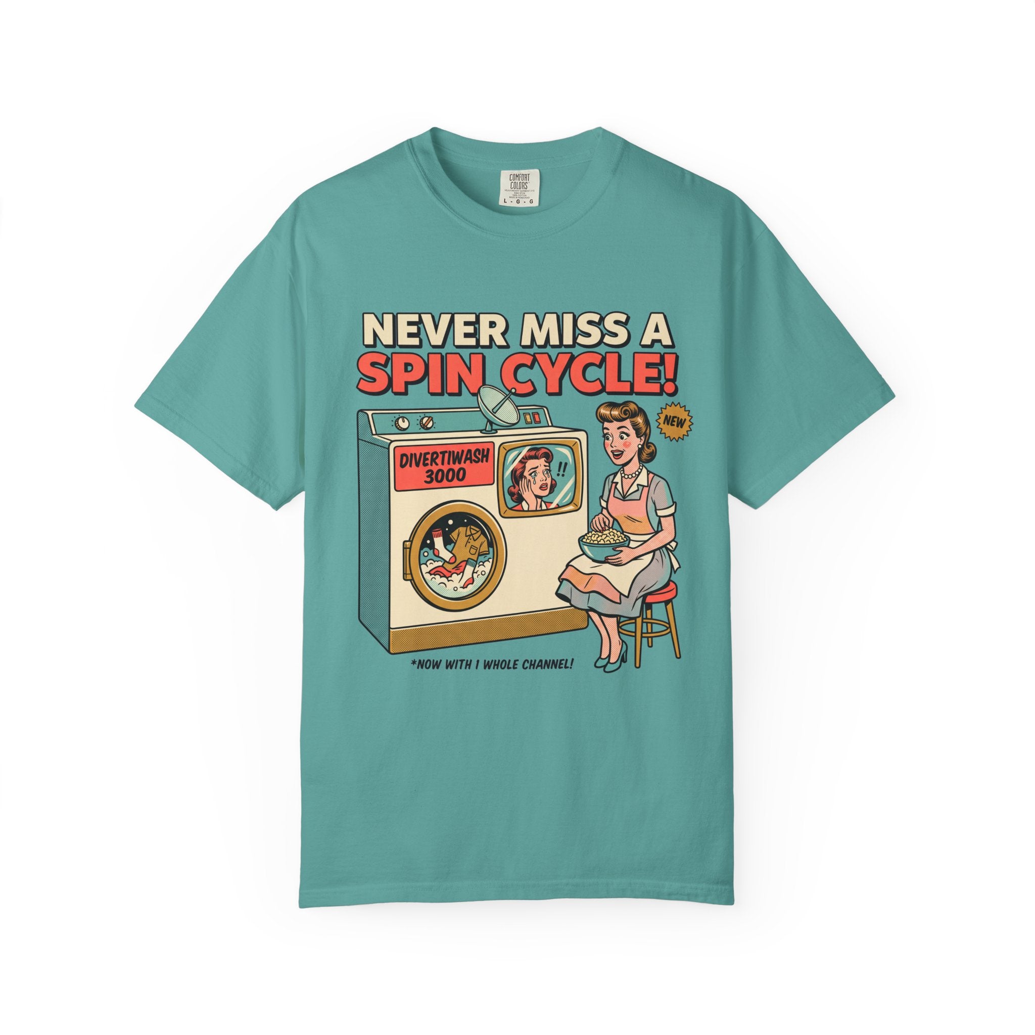 Never Miss a Spin Cycle Laundry T-Shirt | Retro Washer Illustration