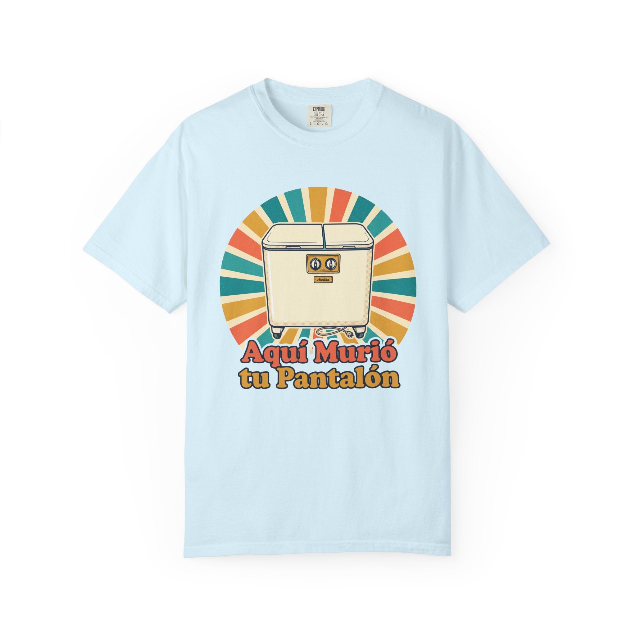 Retro Cuban Washing Machine T-Shirt — "Aquí Murió tu Pantalón" Vintage Tech Graphic Tee