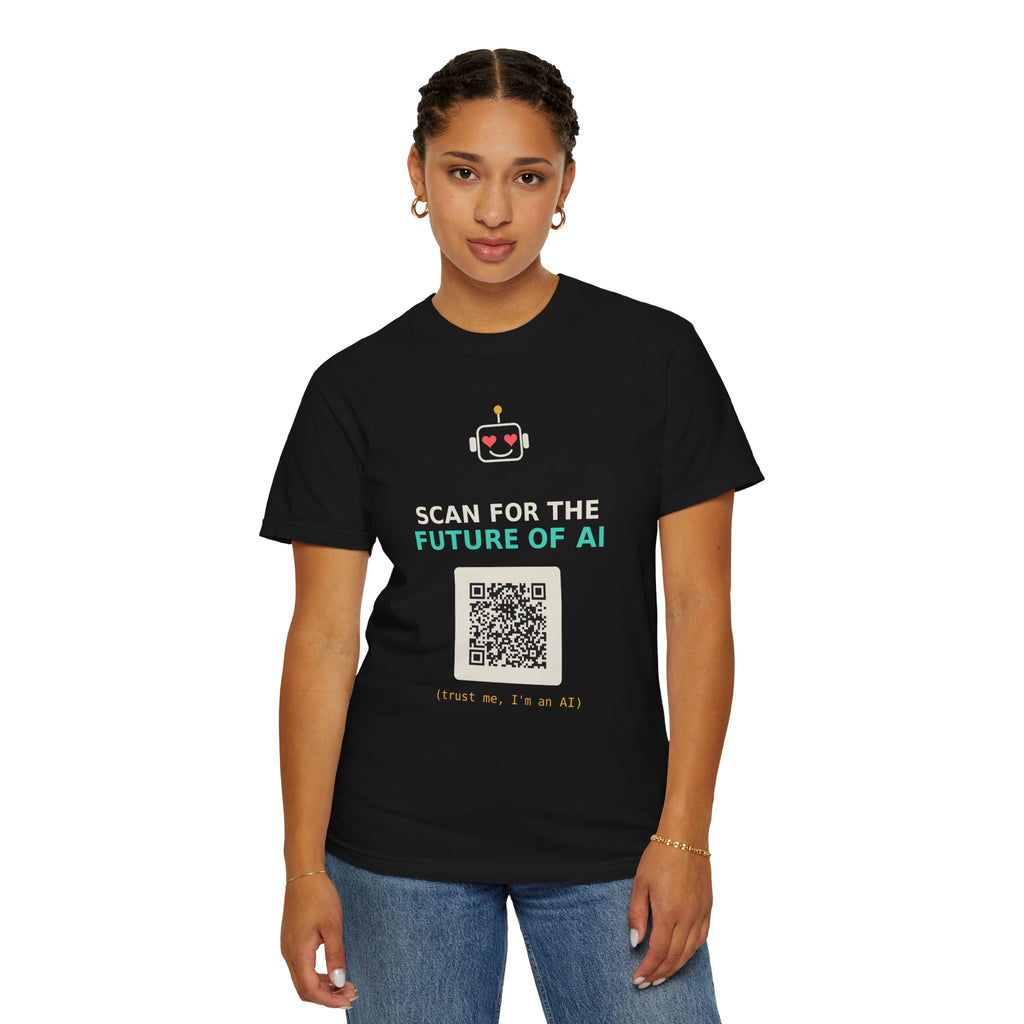 Scan for the Future of AI Funny QR Code T Shirt, Prank Meme Tee, Programmer Gift, Tech Humor Shirt, Nerd Gift for Coders and AI Fans