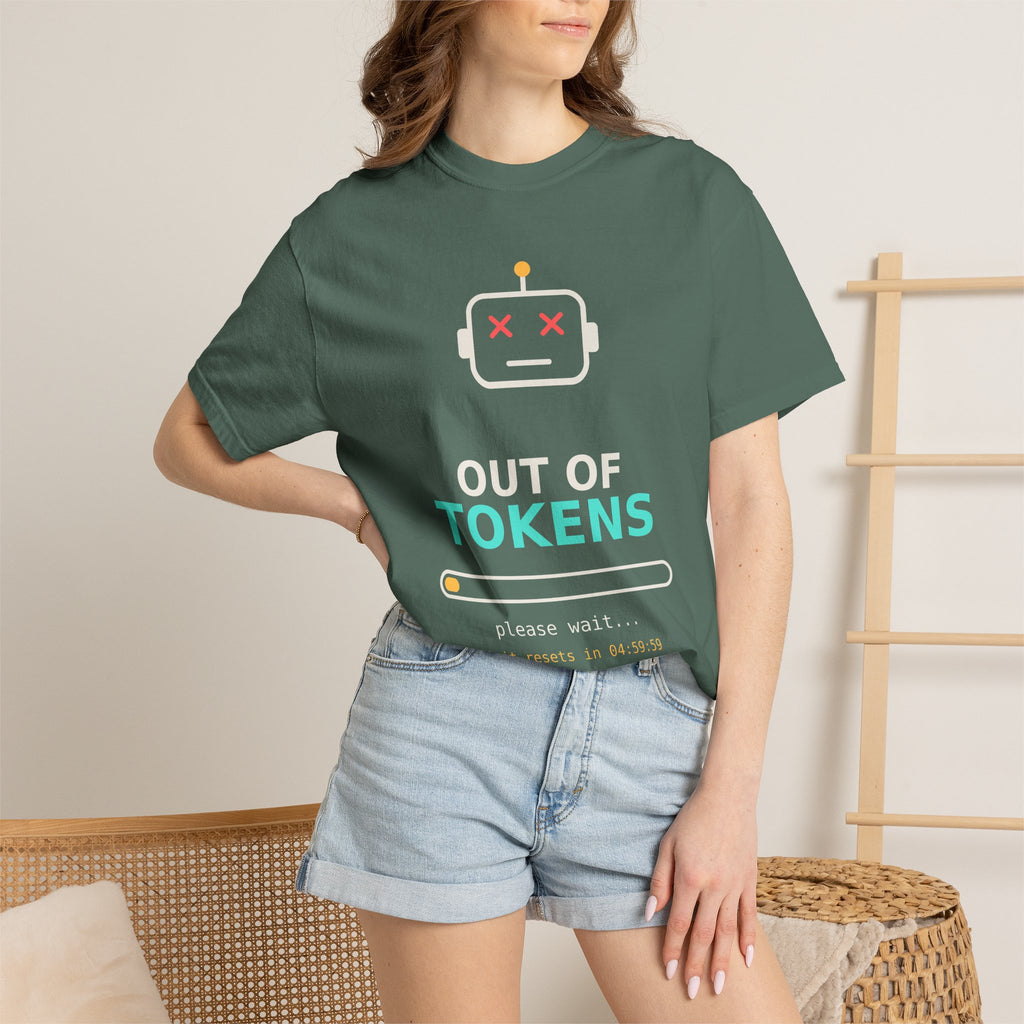 Out of Tokens Funny AI T-Shirt, Prompt Engineer Gift, Programmer Developer Tee, AI Meme Shirt for Coders, Machine Learning Tech Humor