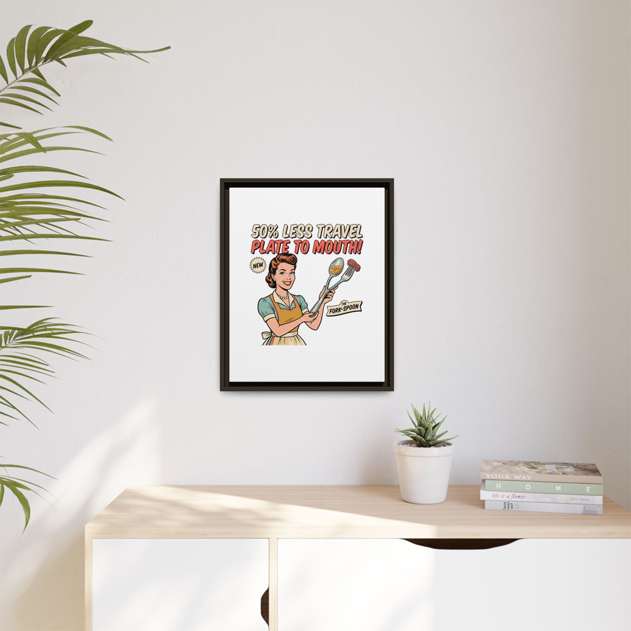 50% Less Travel Plate to Mouth Retro Kitchen Art Matte Canvas