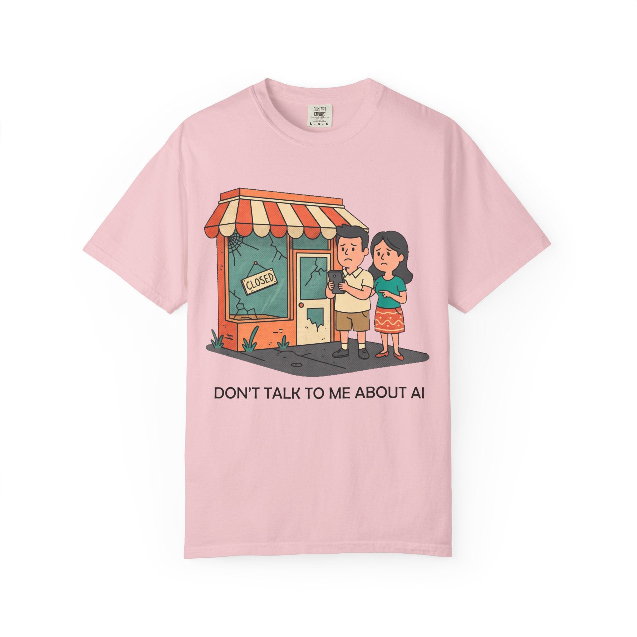 Don't Talk to Me About AI T-shirt | Cartoon Couple by Closed Shop
