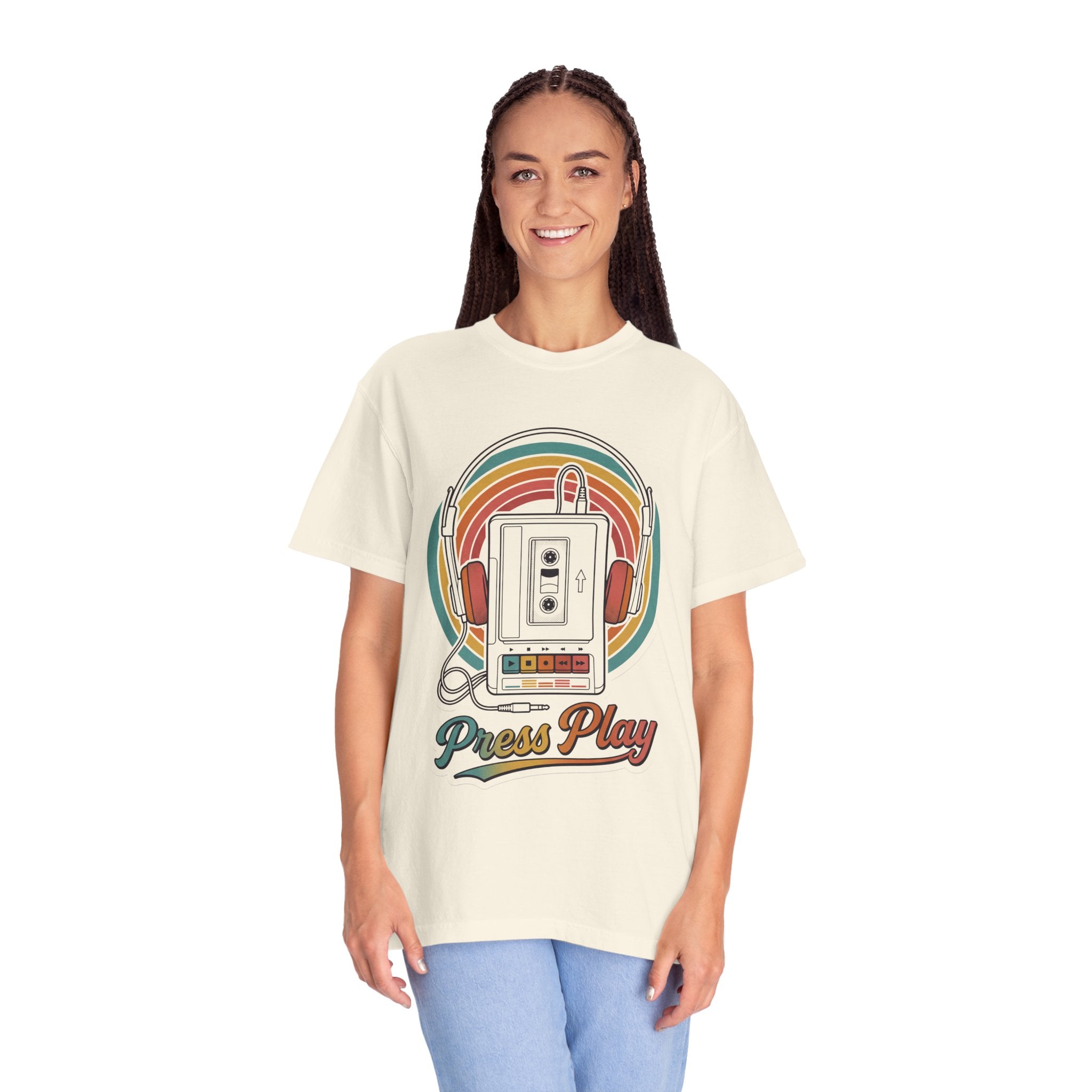 Retro Cassette Mixtape Press Play T-shirt | Vintage Walkman Headphones 80s 90s