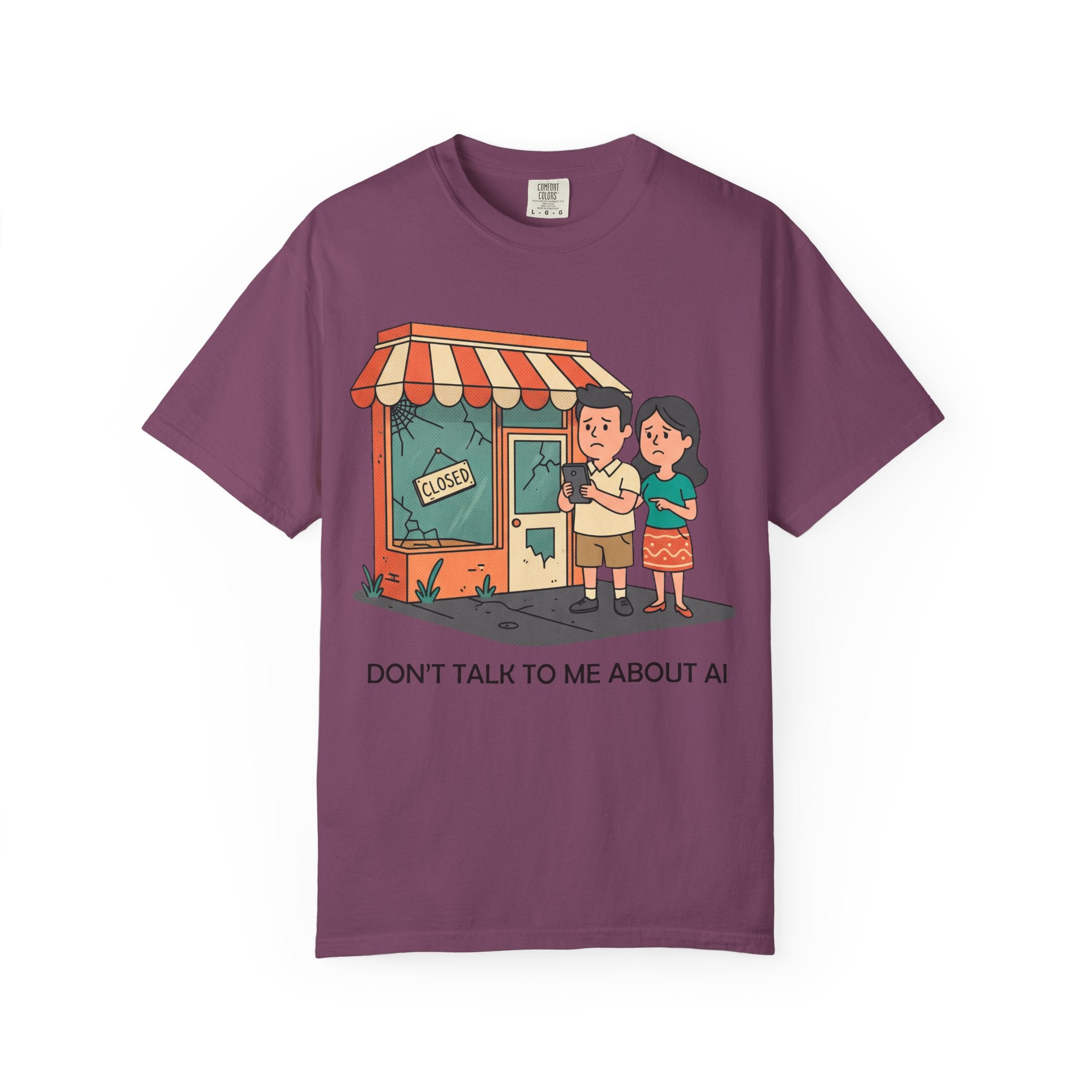 Don't Talk to Me About AI T-shirt | Cartoon Couple by Closed Shop