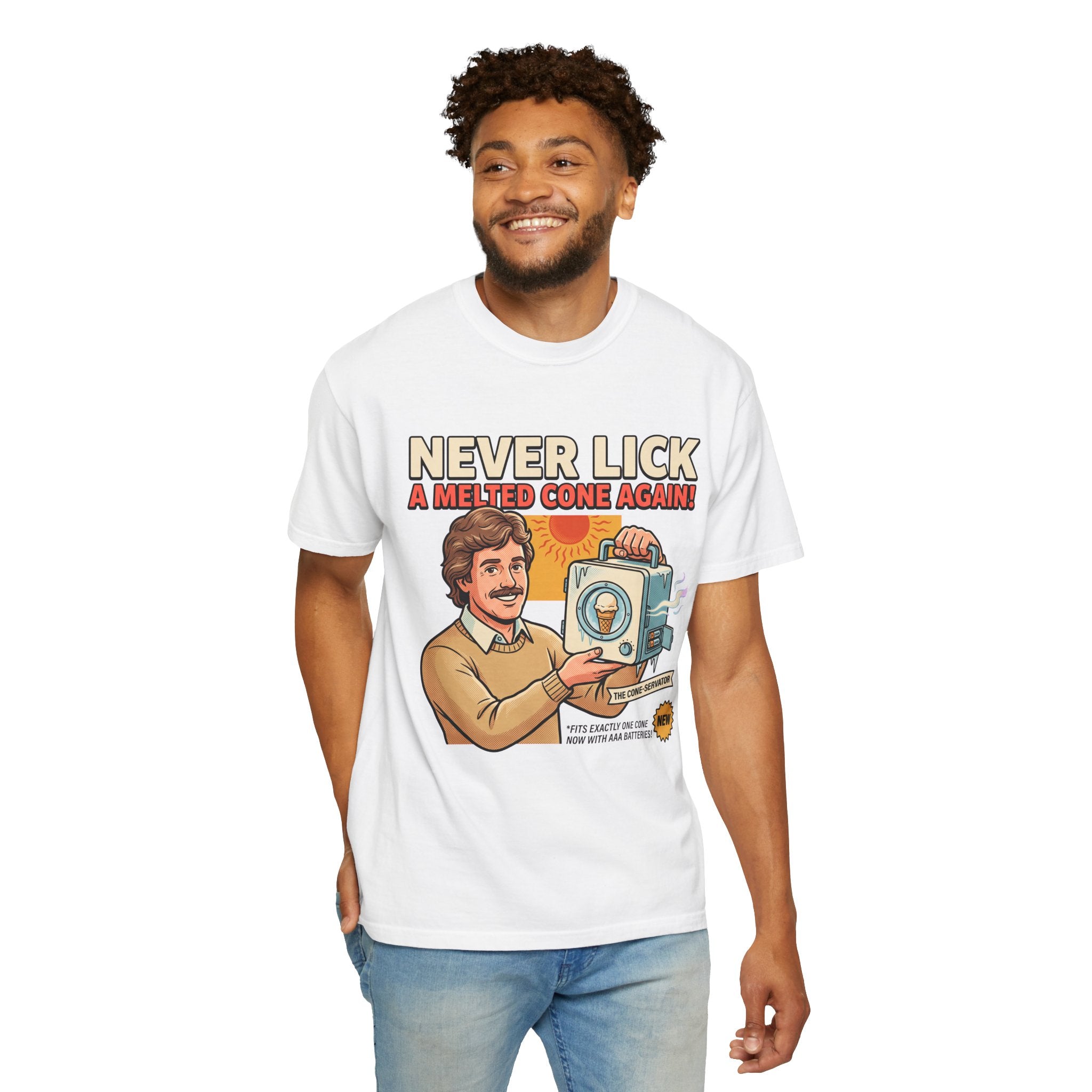 Never Lick a Melted Cone Again T-Shirt | Retro Ice Cream Gadget Design