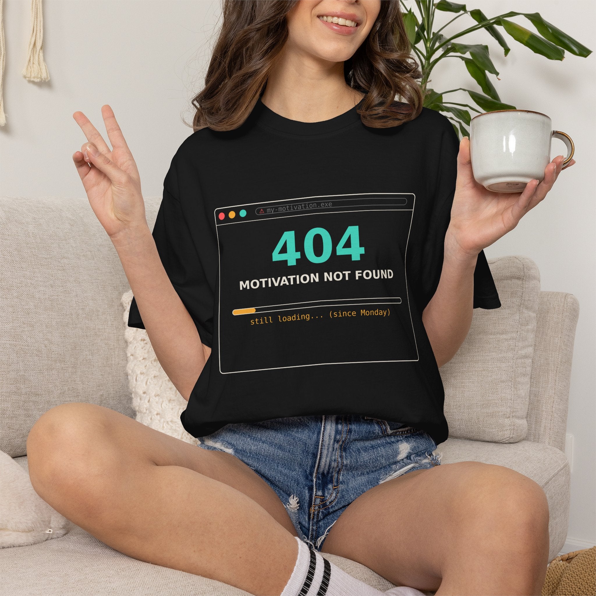 404 Motivation Not Found Funny T Shirt, Sarcastic Meme Tee, Programmer Gift, Tech Humor Shirt, Lazy Monday Nerd Gift for Coders