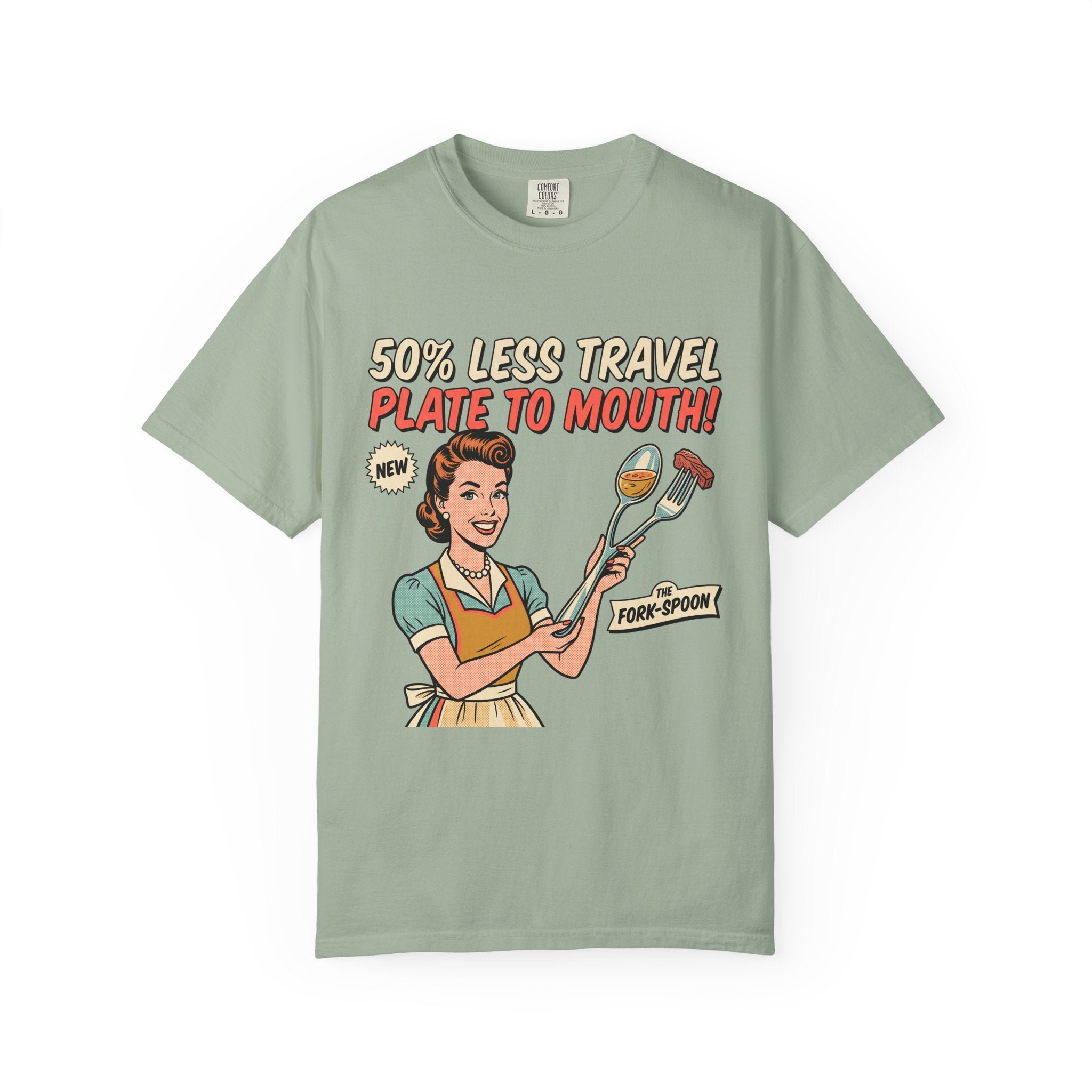 50% Less Travel Plate-to-Mouth Retro Housewife Illustration T-shirt