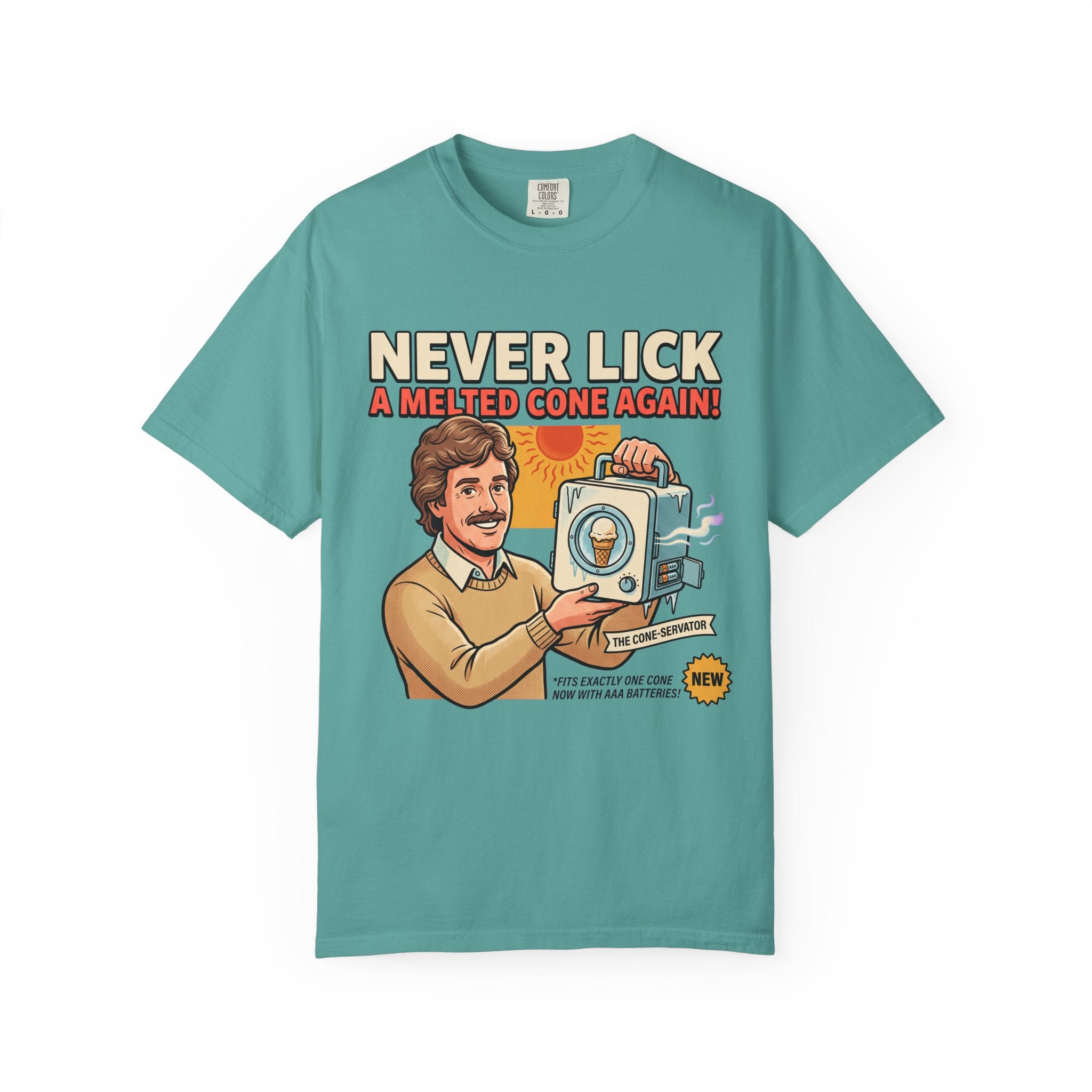 Never Lick a Melted Cone Again T-Shirt | Retro Ice Cream Gadget Design