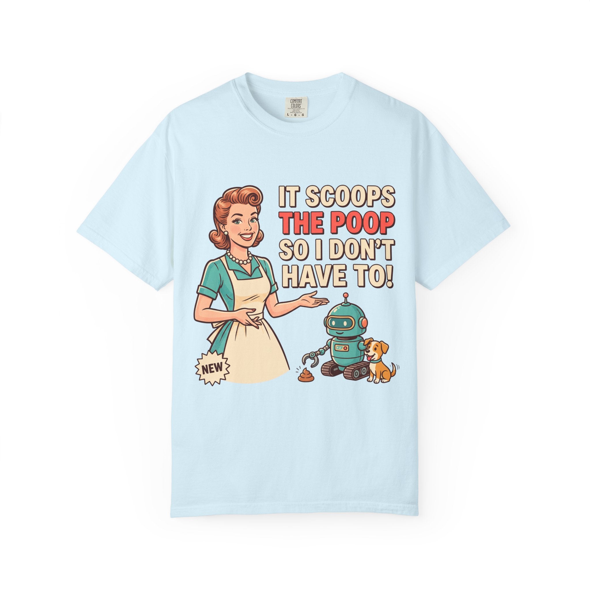Robot Dog Poop Scooper T-Shirt | Retro Housewife Illustration