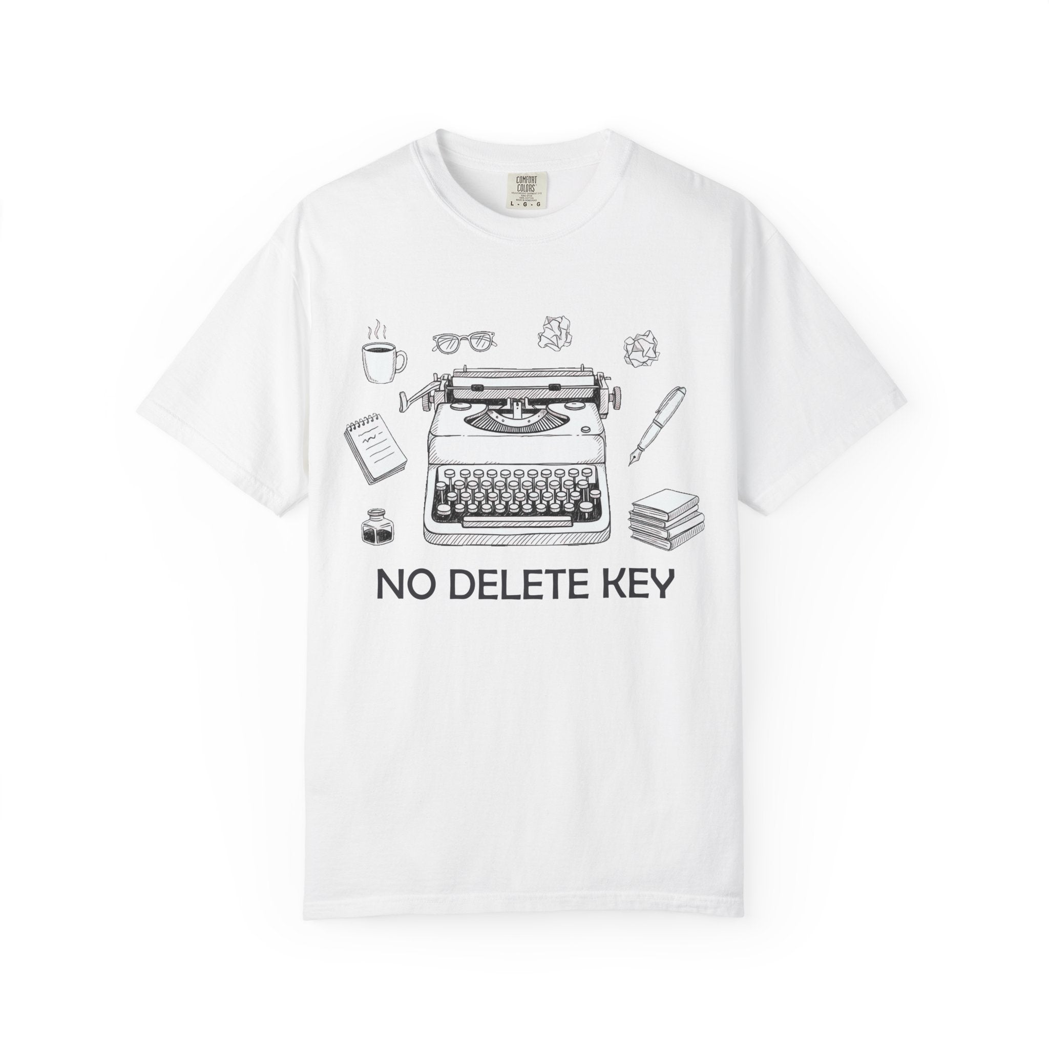 No Delete Key Typewriter T-Shirt | Writer Desk Illustration