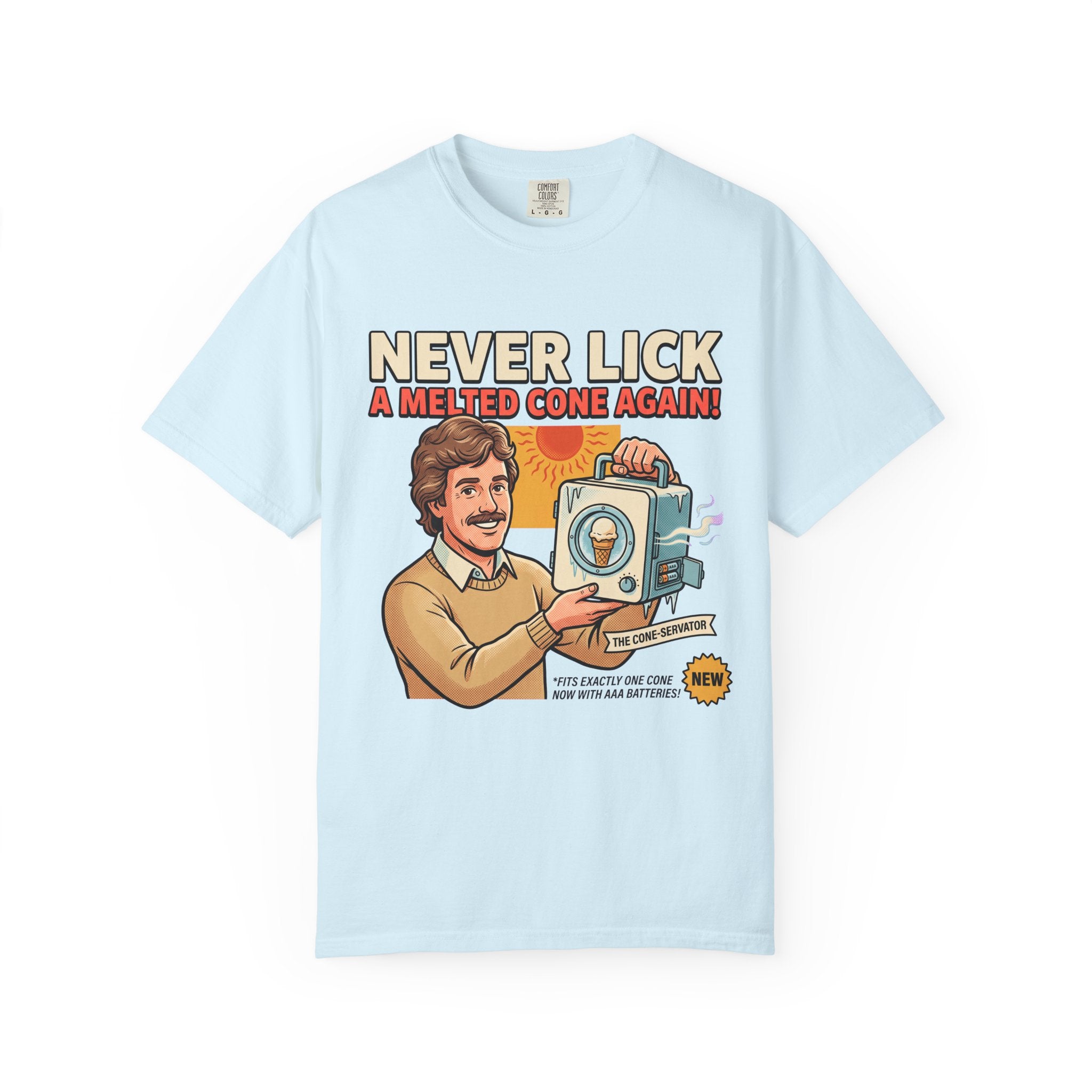 Never Lick a Melted Cone Again T-Shirt | Retro Ice Cream Gadget Design