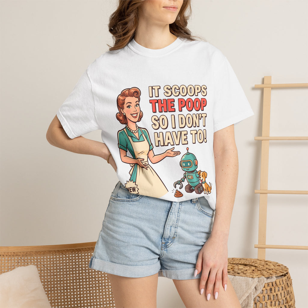 Robot Dog Poop Scooper T-Shirt | Retro Housewife Illustration
