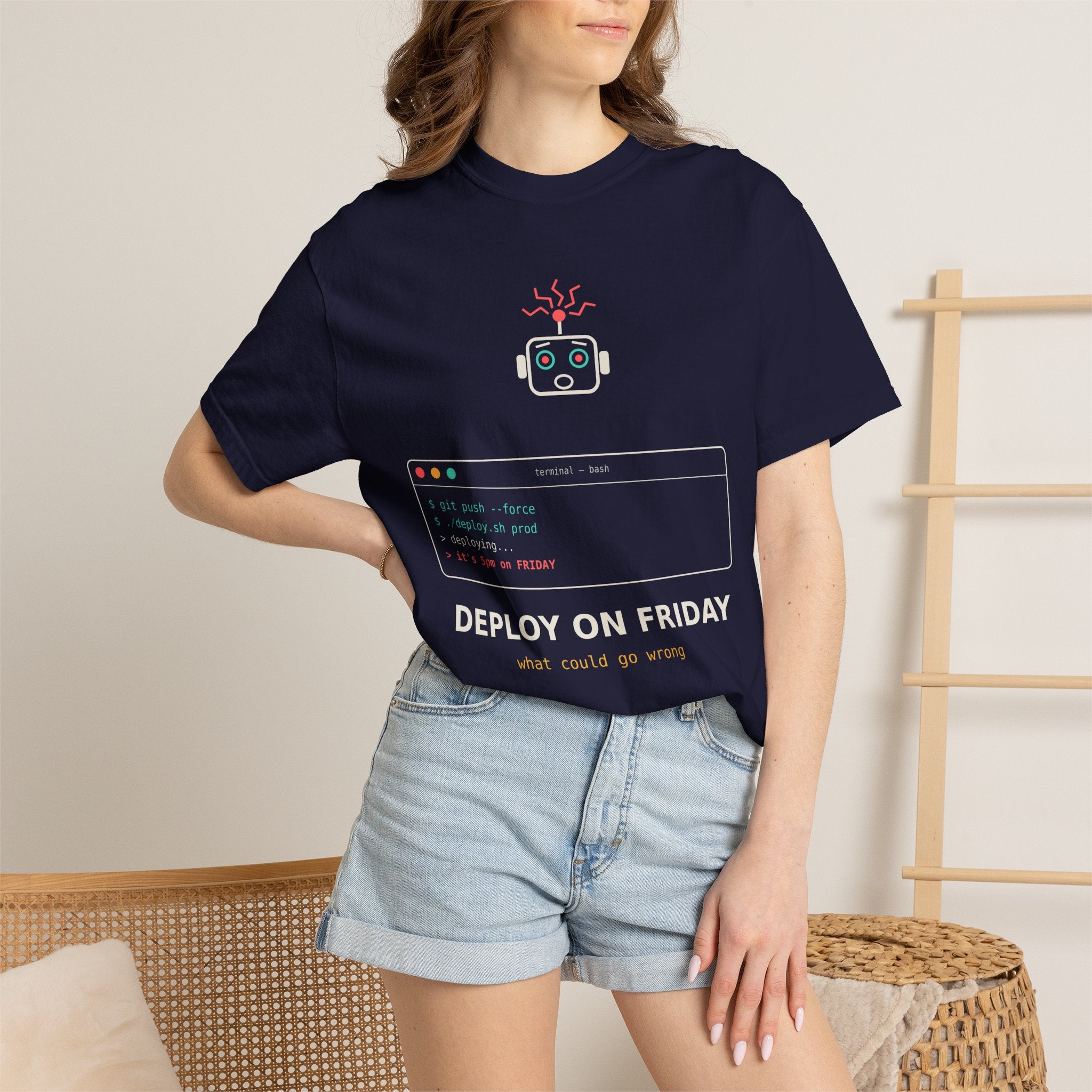 Deploy on Friday Funny Programmer T-Shirt, Coding Humor Tee, Software Developer Gift, DevOps Meme Shirt, Tech Nerd Gift for Coders