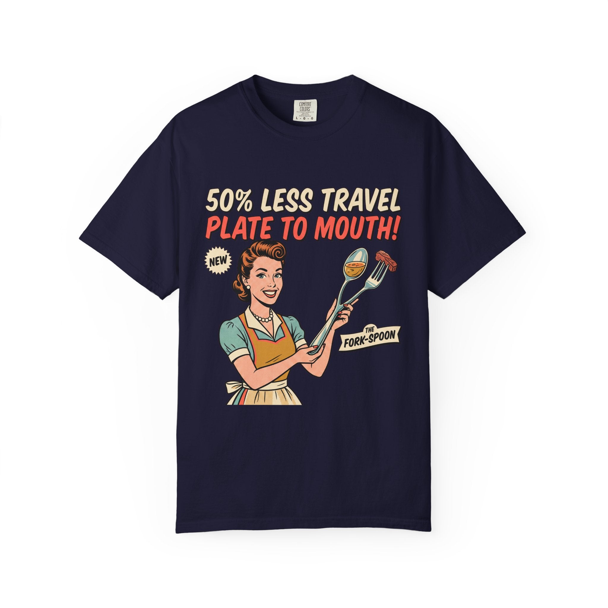 50% Less Travel Plate-to-Mouth Retro Housewife Illustration T-shirt