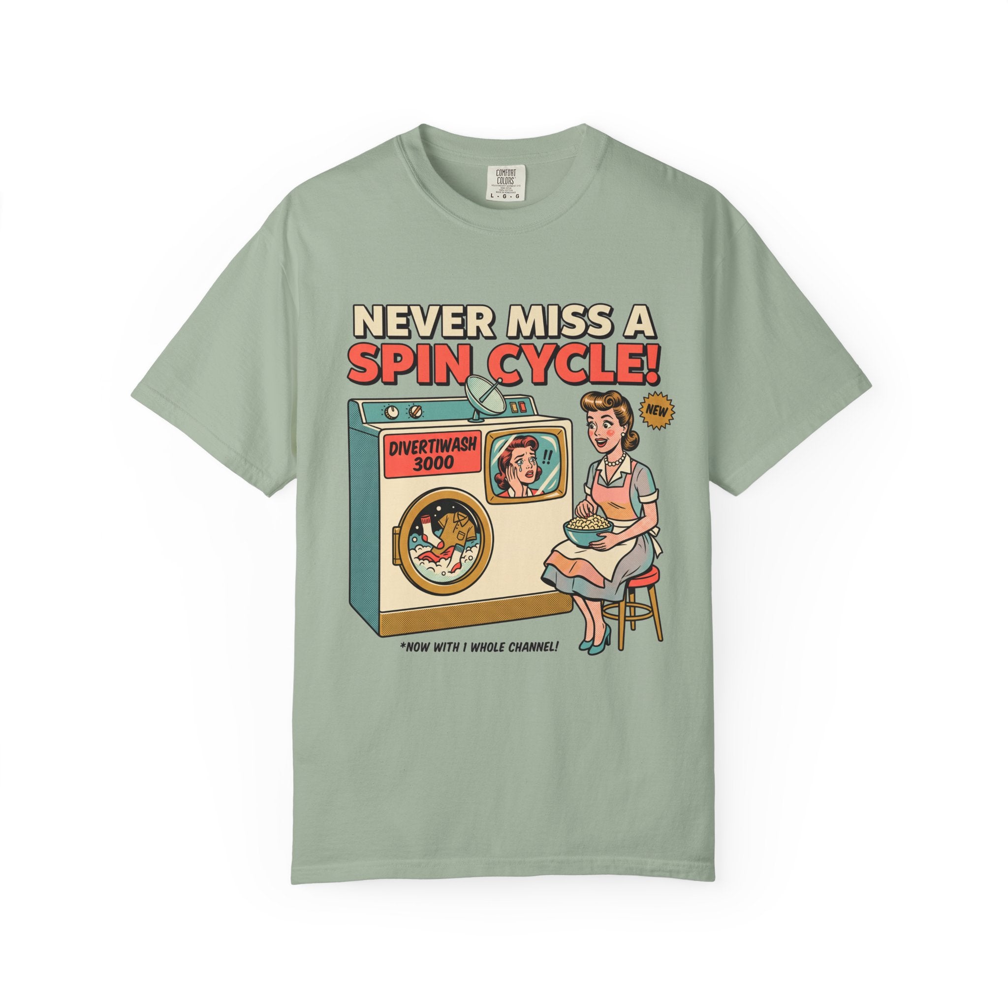 Never Miss a Spin Cycle Laundry T-Shirt | Retro Washer Illustration