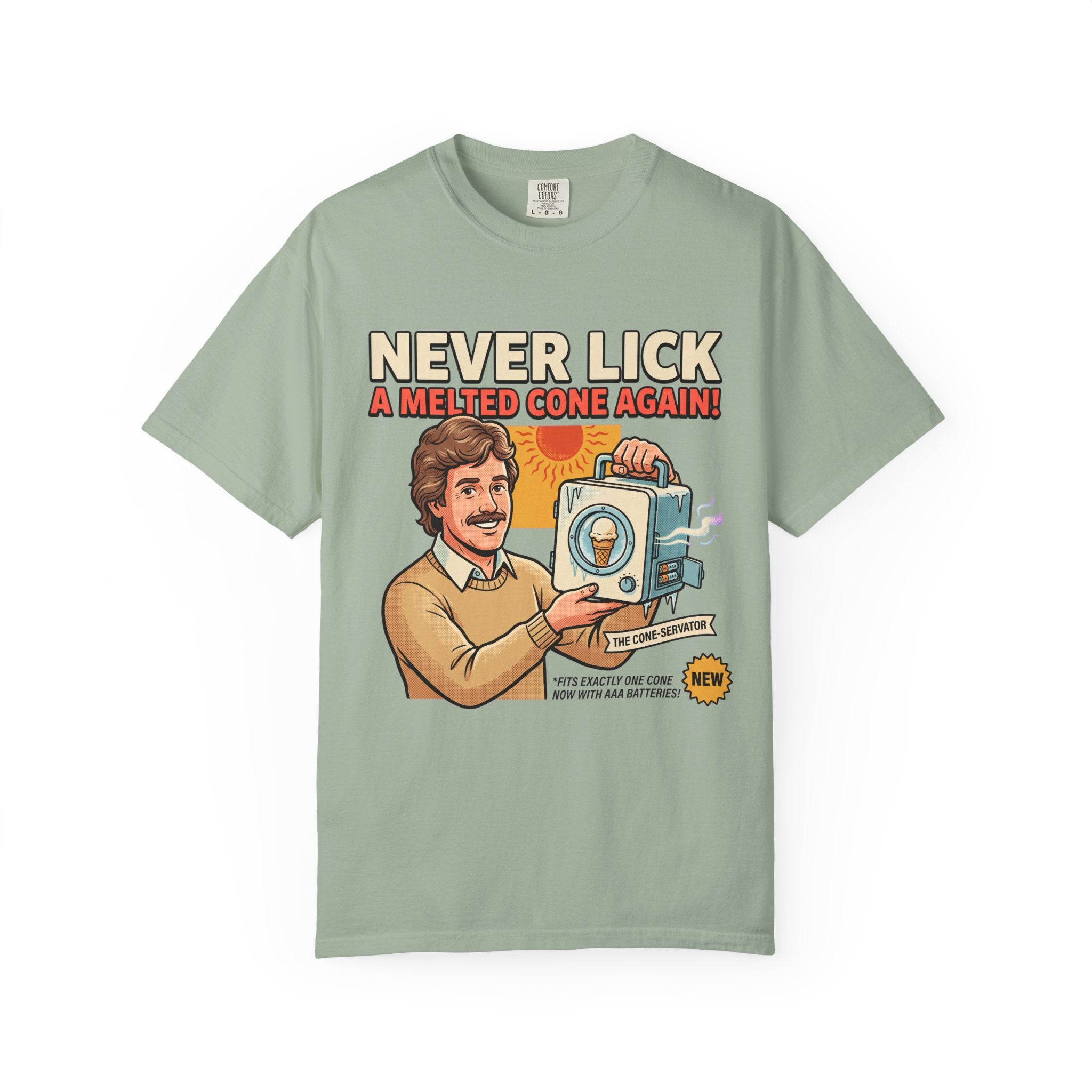 Never Lick a Melted Cone Again T-Shirt | Retro Ice Cream Gadget Design