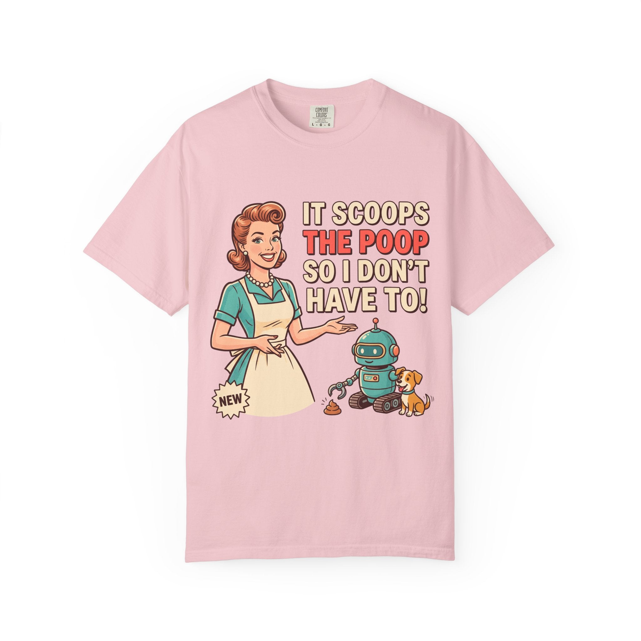 Robot Dog Poop Scooper T-Shirt | Retro Housewife Illustration