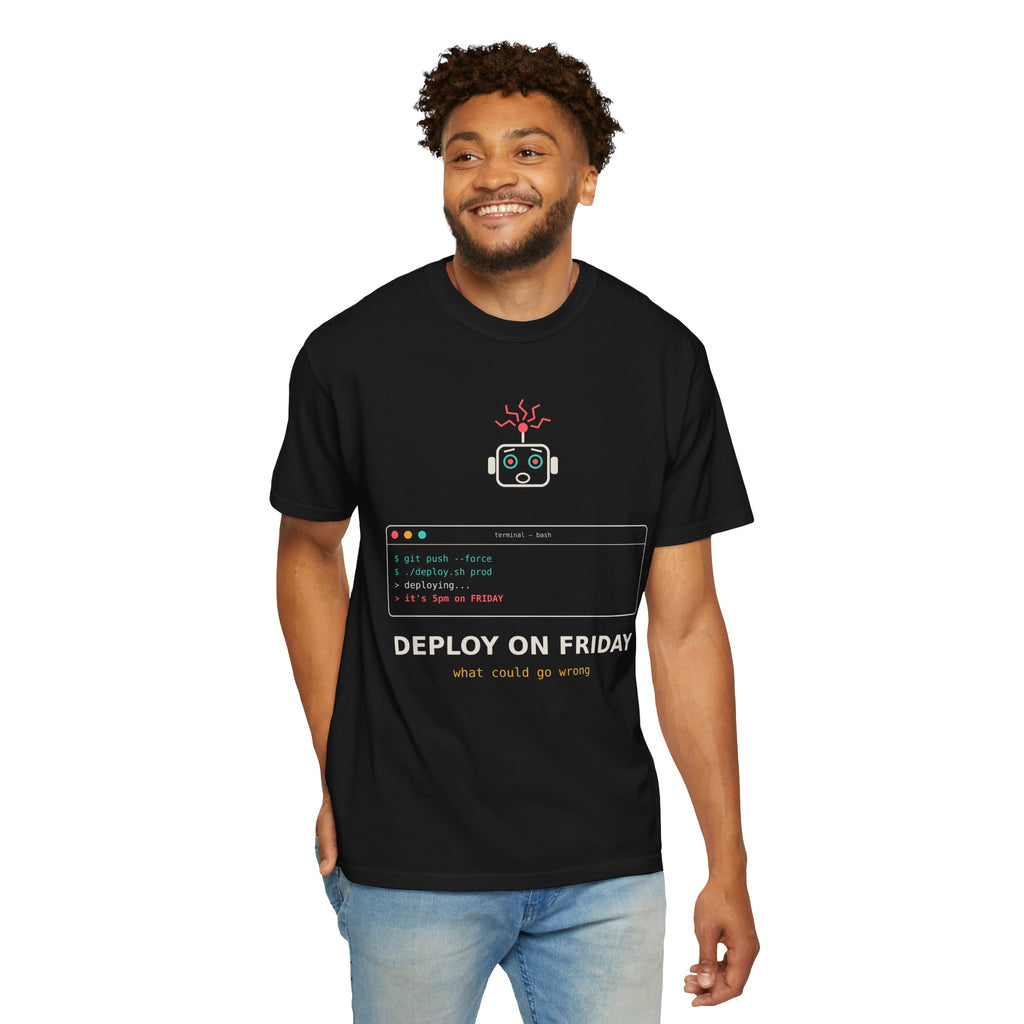 Deploy on Friday Funny Programmer T-Shirt, Coding Humor Tee, Software Developer Gift, DevOps Meme Shirt, Tech Nerd Gift for Coders