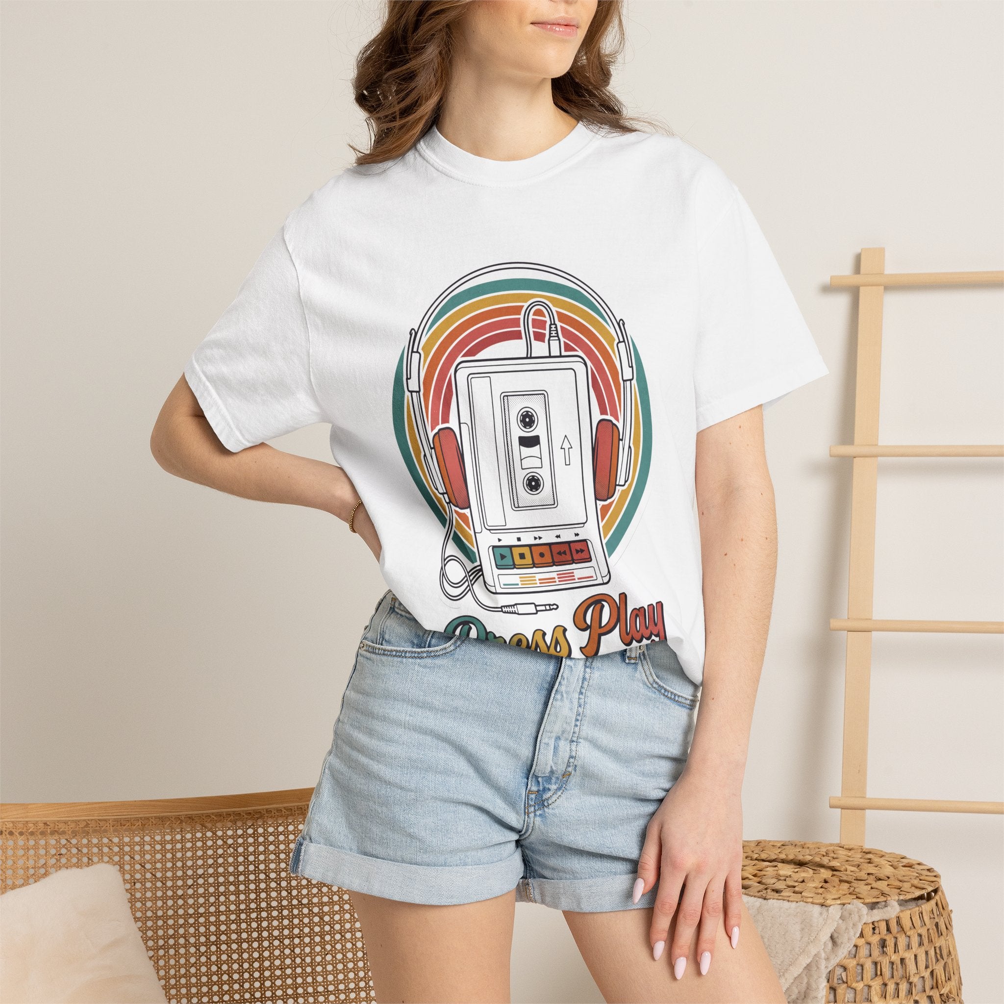 Retro Cassette Mixtape Press Play T-shirt | Vintage Walkman Headphones 80s 90s