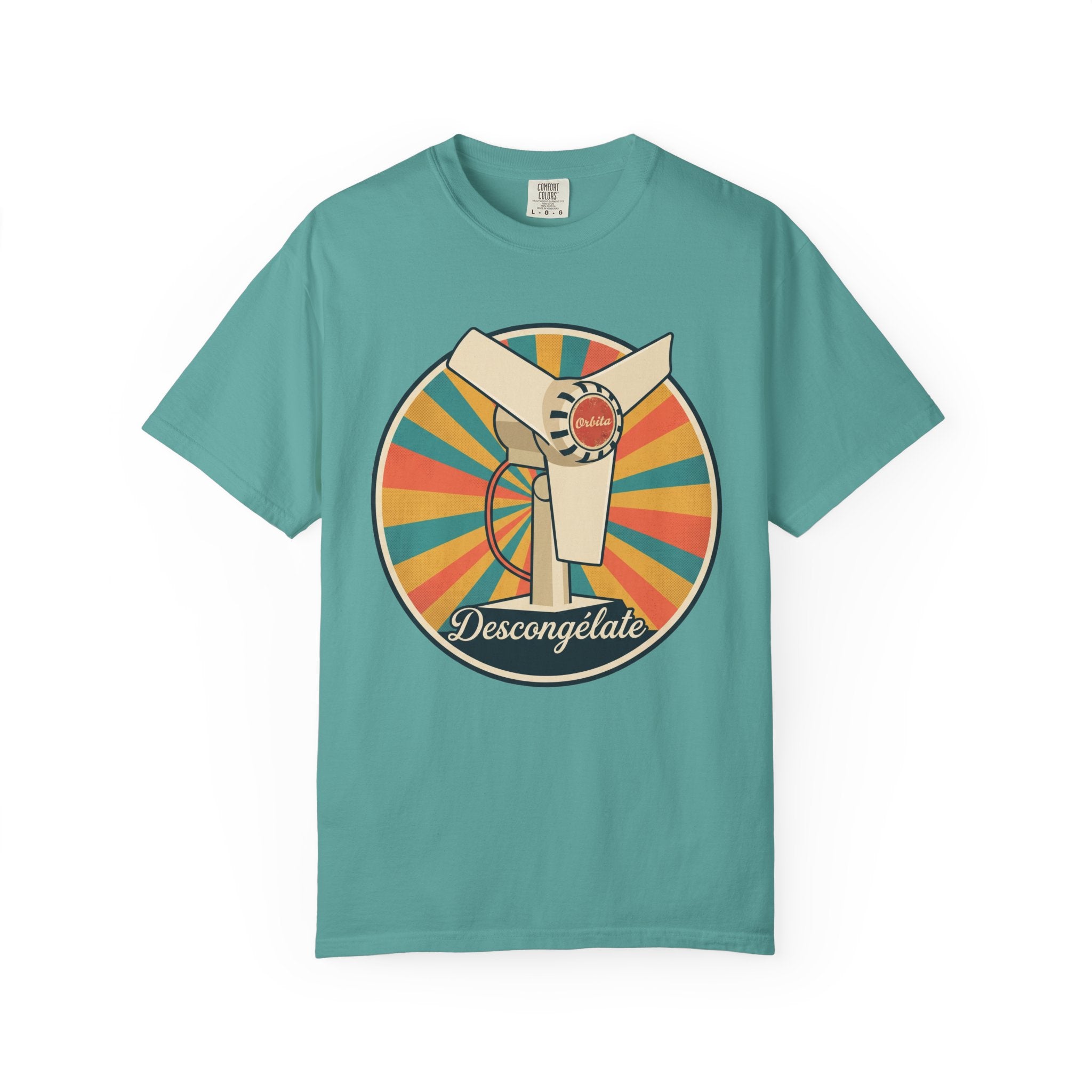 Retro Cuban Fan T-Shirt — "Descongélate" Vintage Tech Graphic Tee