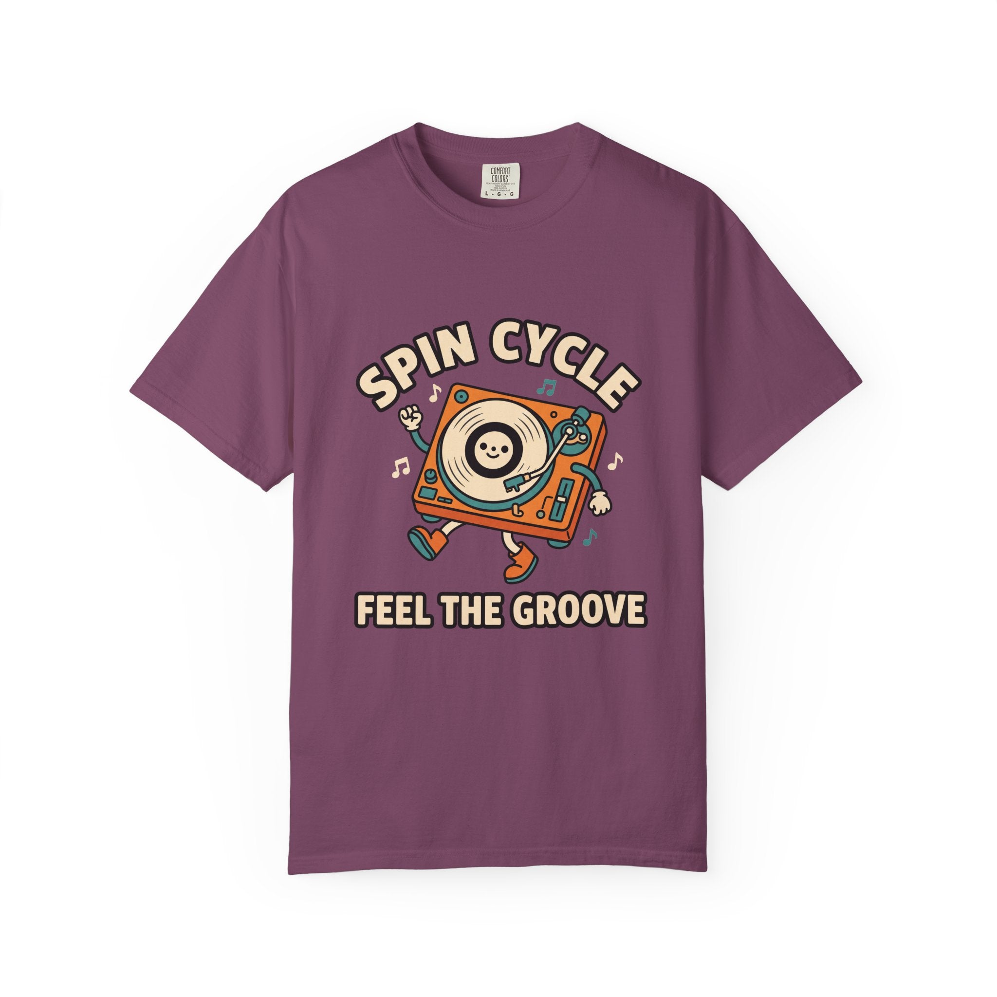 Spin Cycle Turntable T-Shirt, Retro Vinyl Record Graphic Tee, Feel The Groove Cute Mascot Shirt, DJ Music Lover Gift