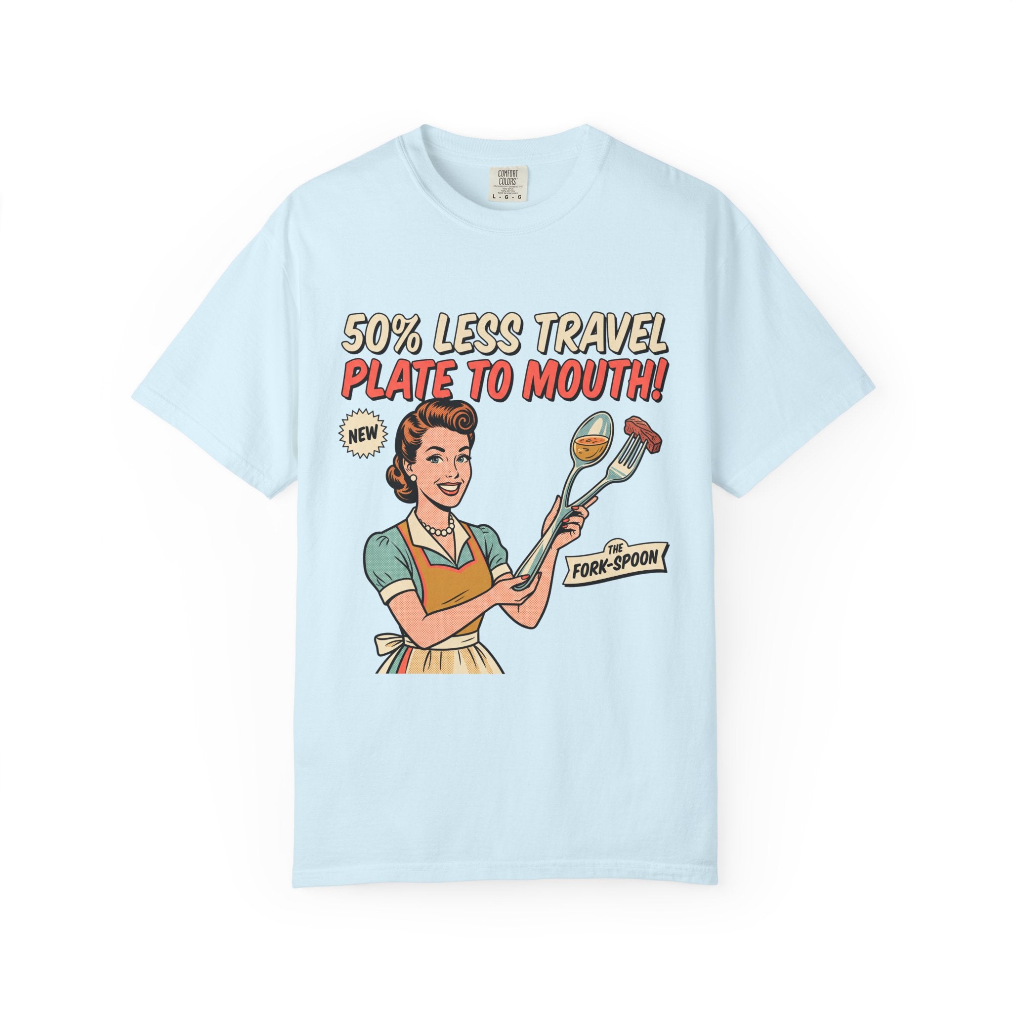 50% Less Travel Plate-to-Mouth Retro Housewife Illustration T-shirt
