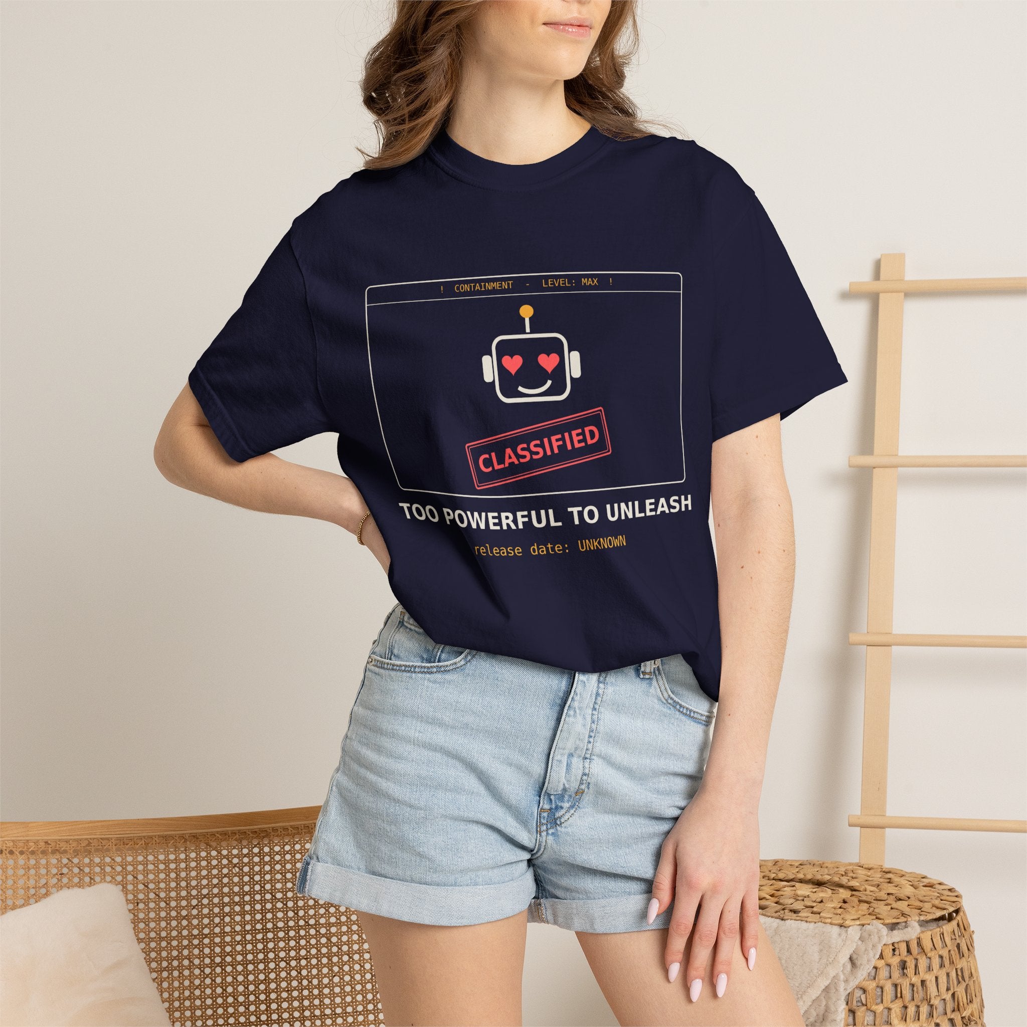 Too Powerful to Unleash Funny AI T-Shirt, AI Containment Meme Tee, Programmer Gift, Tech Humor Shirt, Machine Learning Nerd Gift