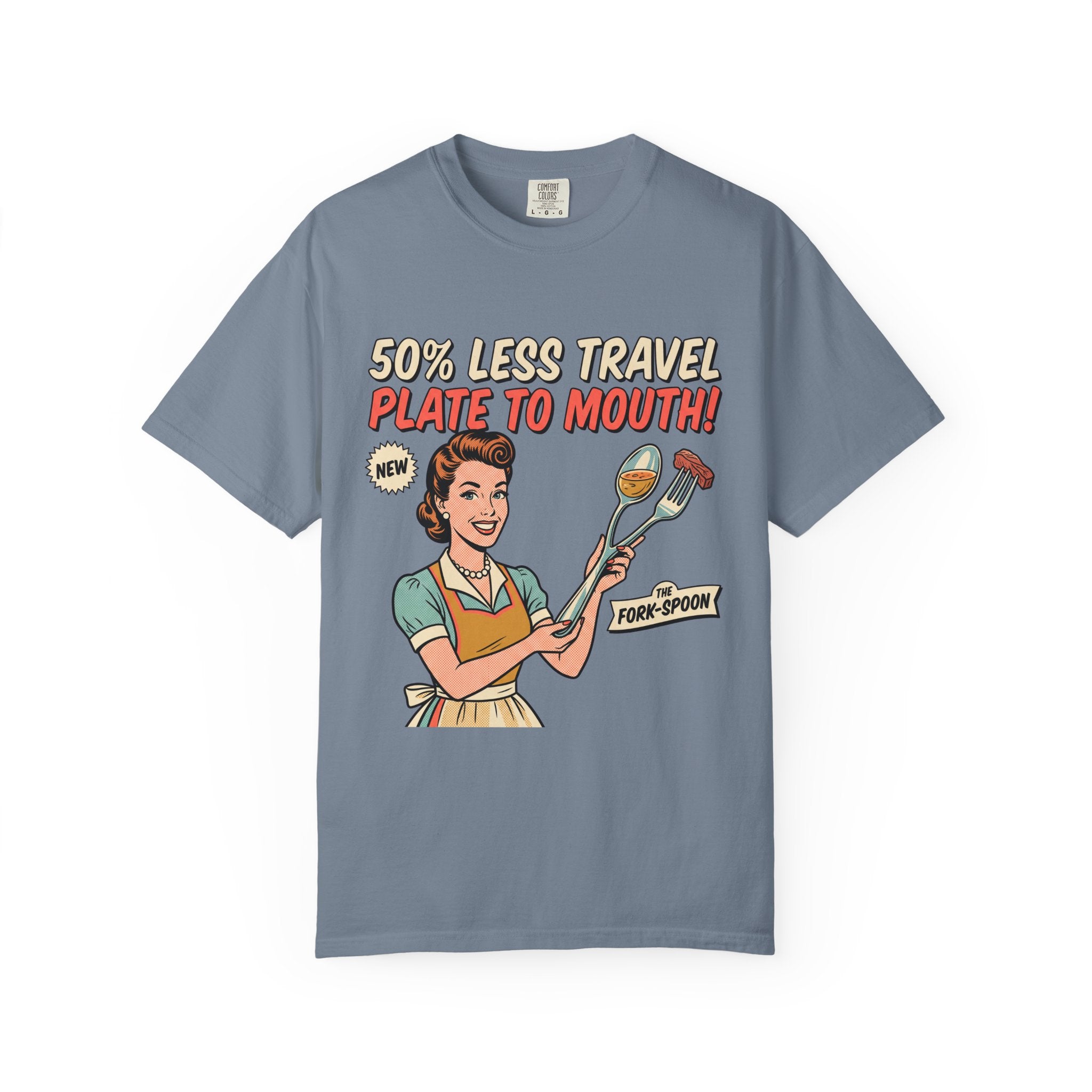 50% Less Travel Plate-to-Mouth Retro Housewife Illustration T-shirt