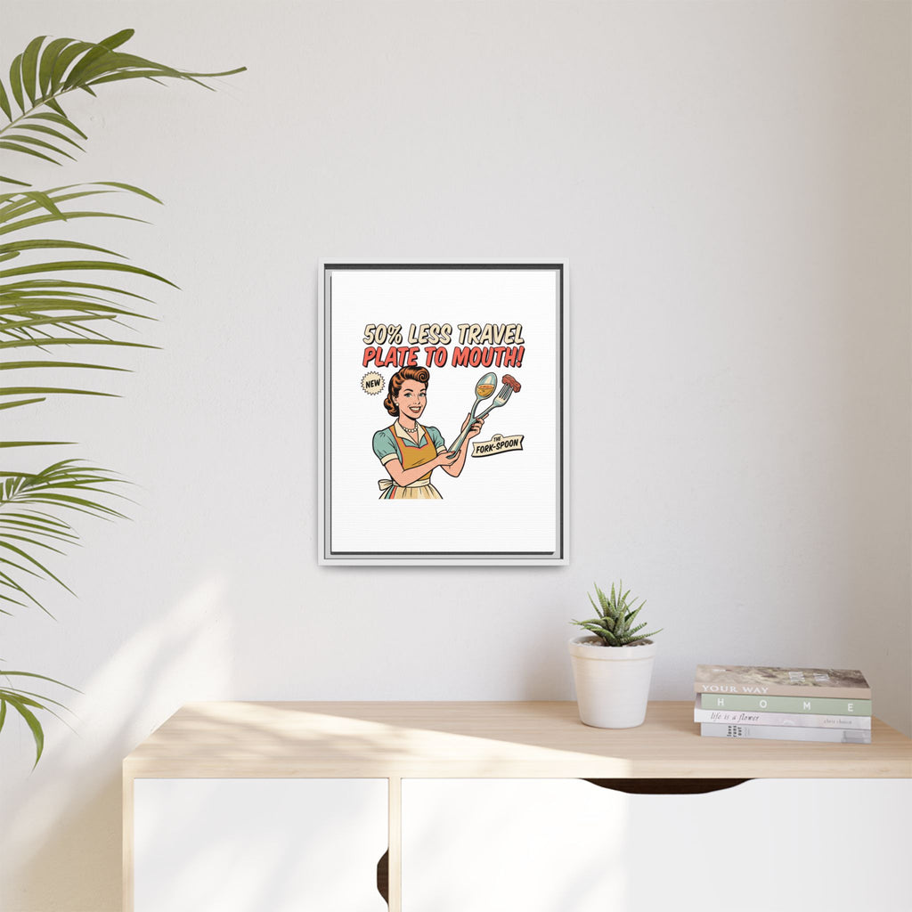 50% Less Travel Plate to Mouth Retro Kitchen Art Matte Canvas