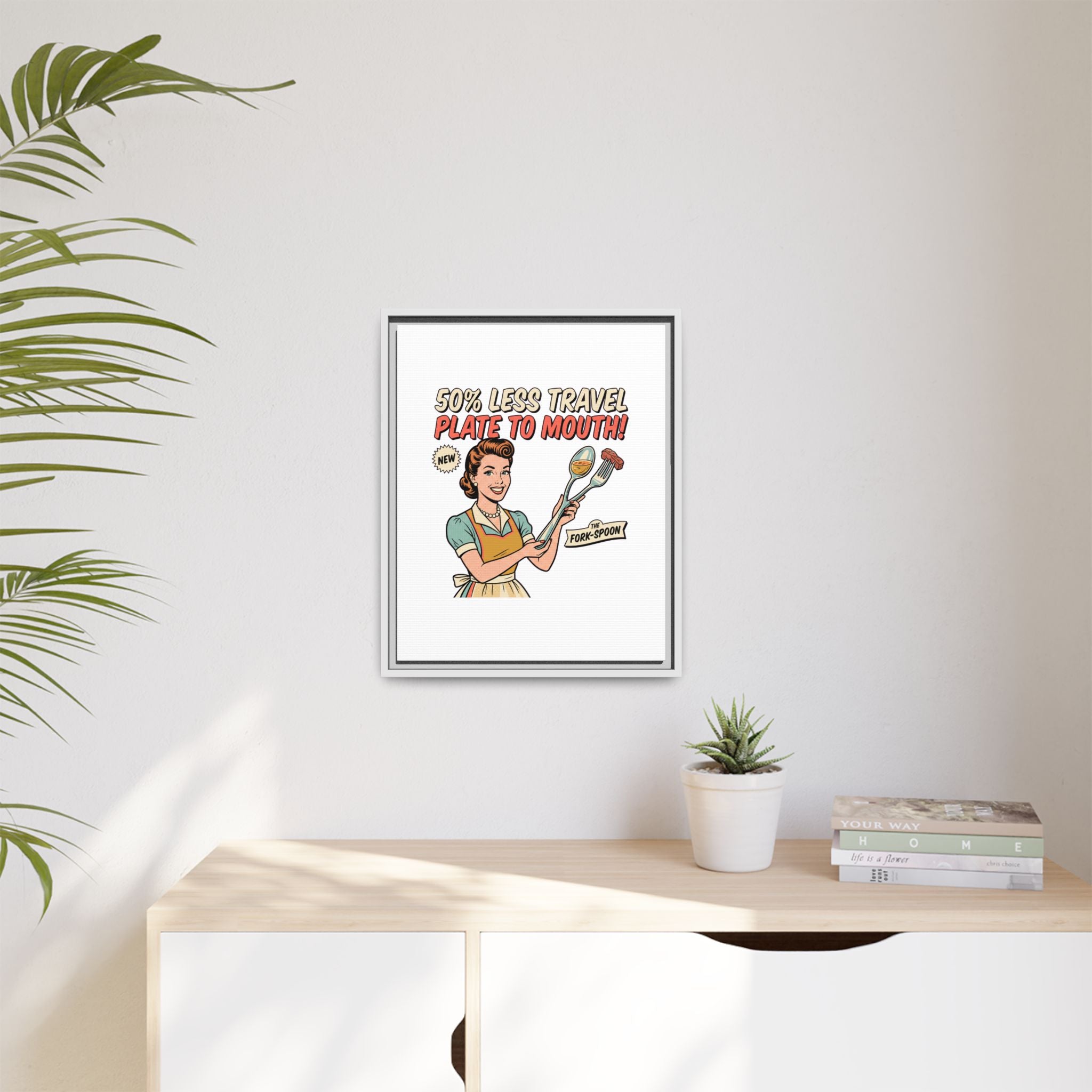 50% Less Travel Plate to Mouth Retro Kitchen Art Matte Canvas