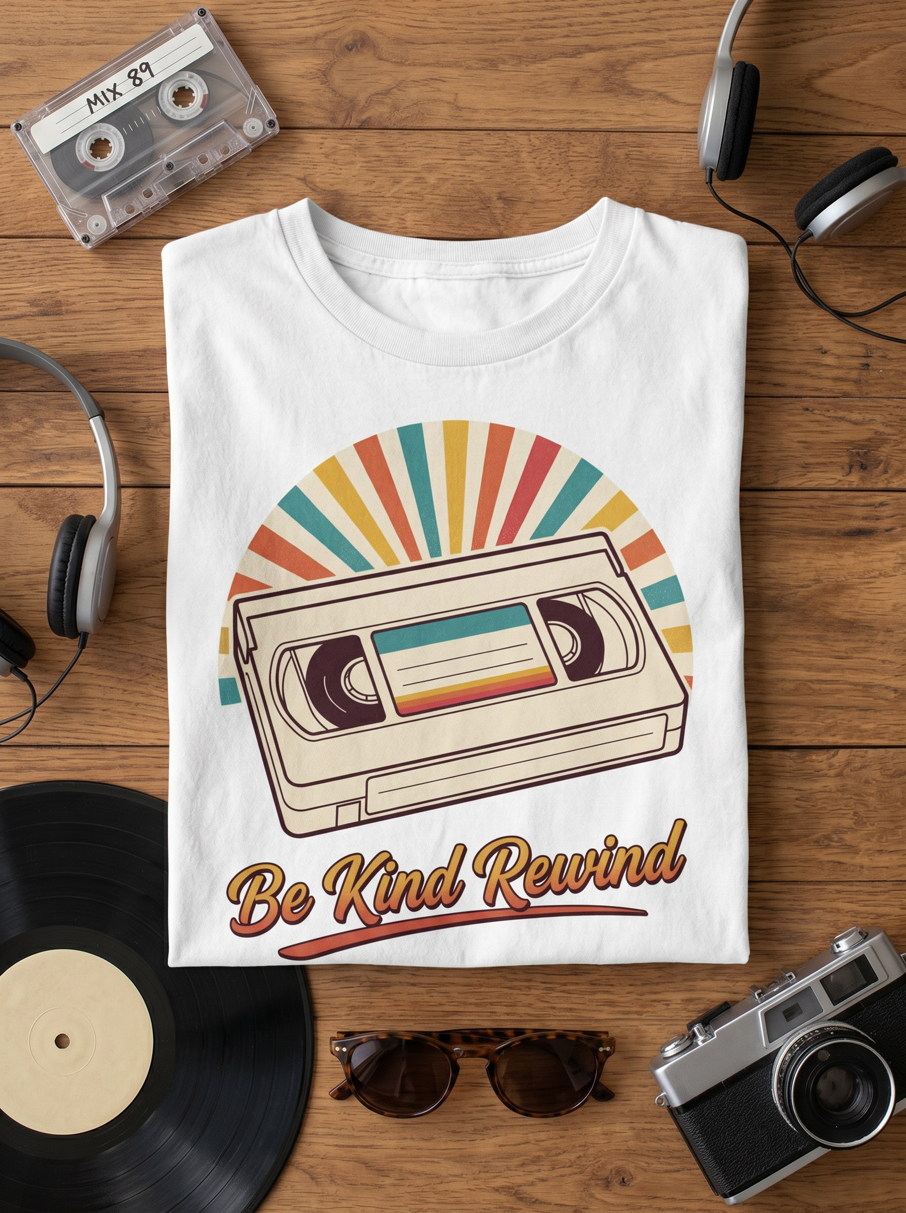 Retro Cassette Tee — "Be Kind Rewind" Vintage Music T-Shirt