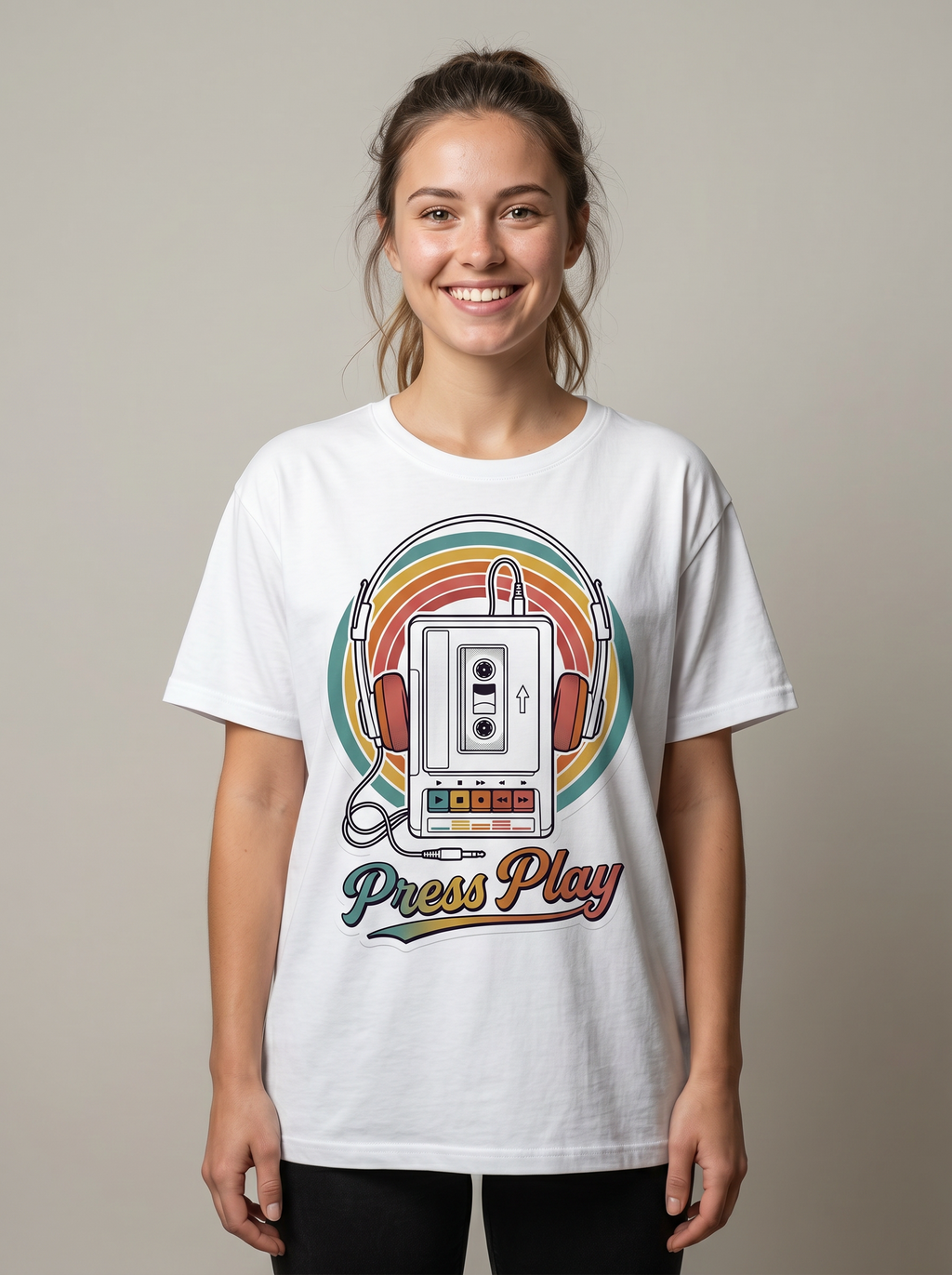 Retro Cassette 'Press Play' T‑Shirt