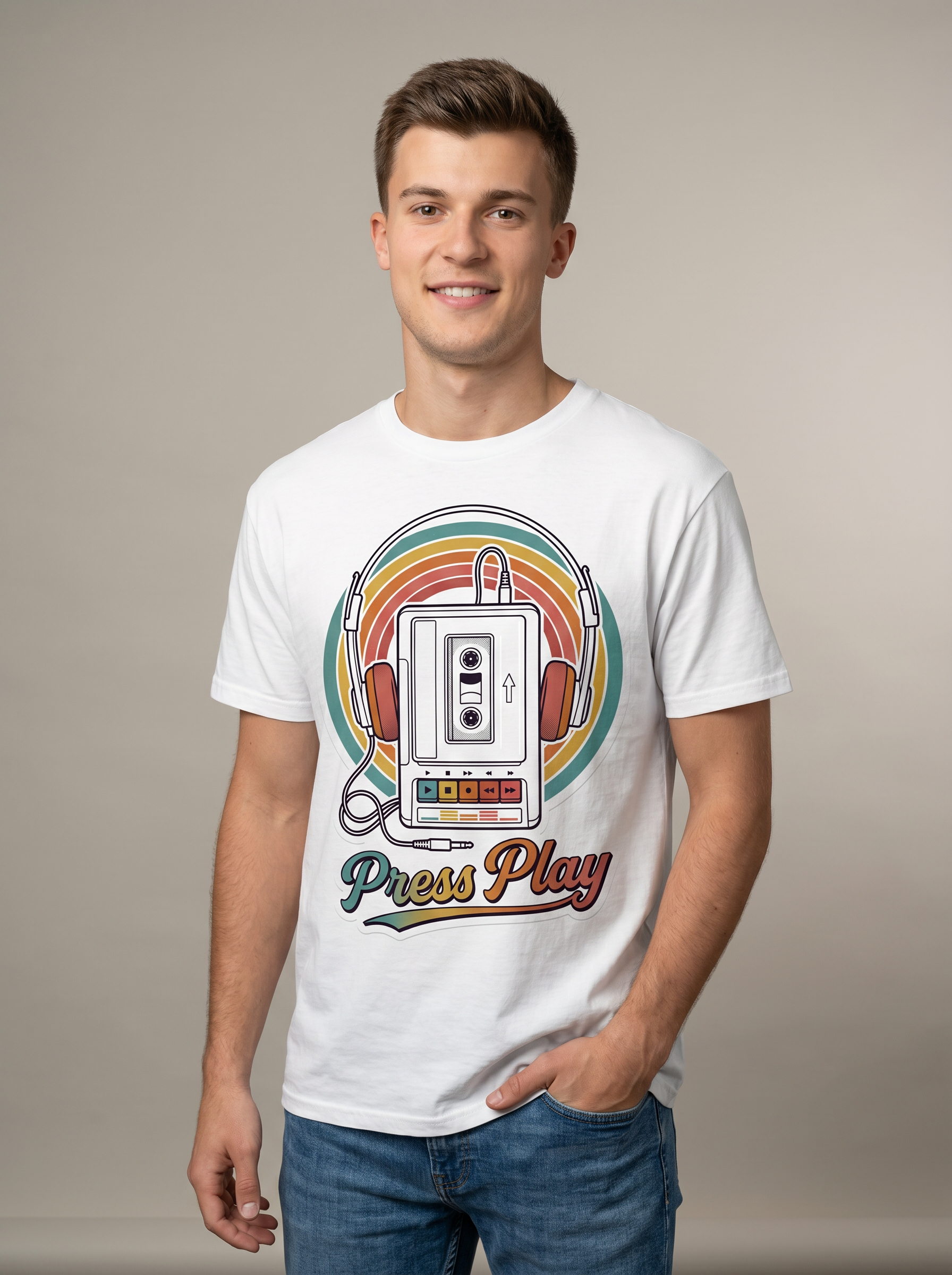 Retro Cassette 'Press Play' T‑Shirt
