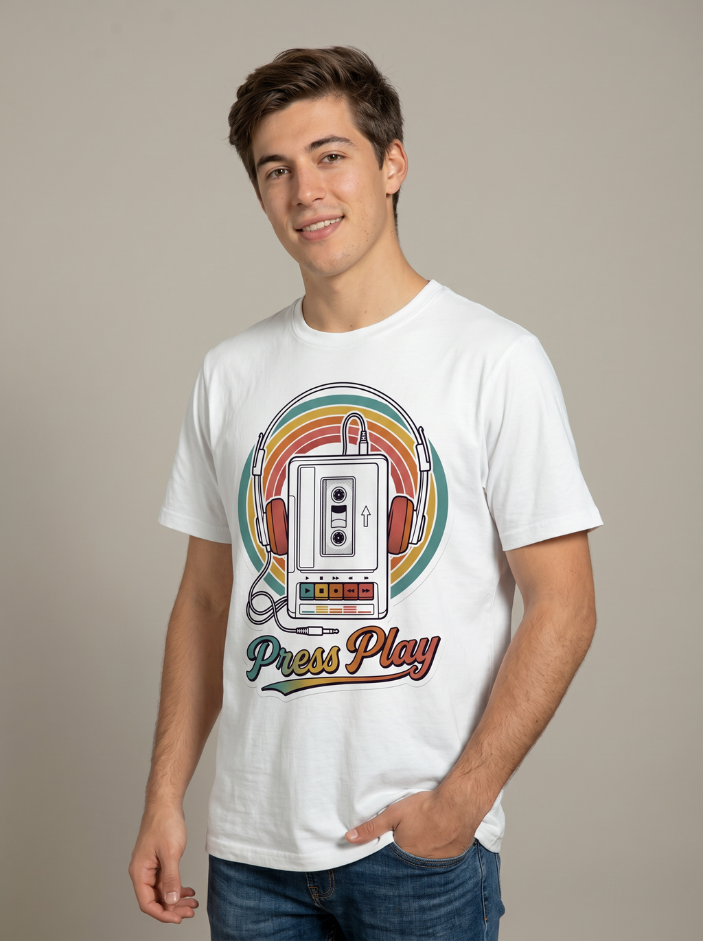 Retro Cassette 'Press Play' T‑Shirt