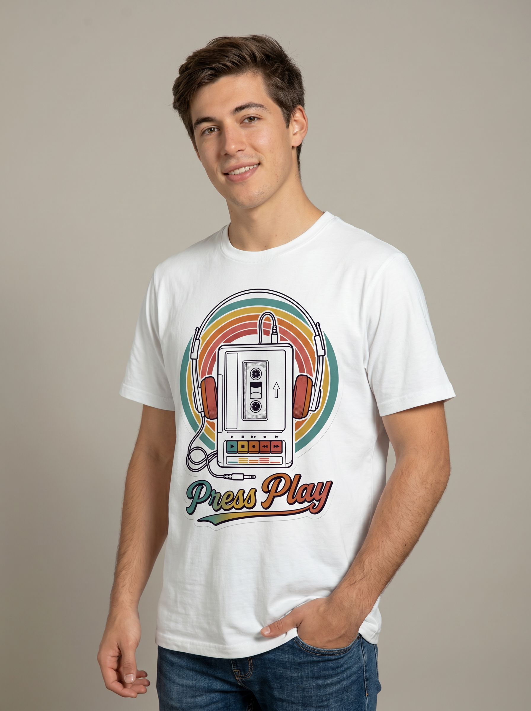 Retro Cassette 'Press Play' T‑Shirt