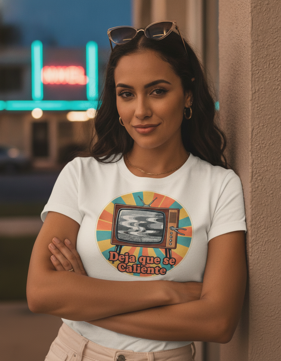 Retro Cuban TV T-Shirt — "Deja que se Caliente" Vintage Tech Graphic Tee